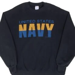 VINTAGE UNS UNITED STATES NAVY YELLOW LOGO BLACK SWEATSHIRT 2000S XL MADE IN USA(Vintage Uns United States Navy Yellow Logo Blue Sweatshirt 2000s Xl Made In Usa)
