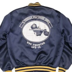 VINTAGE USN NAVY USS TRENTON LPD-14 1988 BOMBER JACKET SIZE MEDIUM MADE IN USA(Vintage Usn Navy Uss Trenton Lpd 14 Bomber Jacket Size Medium Made In Usa)