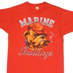 VINTAGE USMC MARINES BULLDOGS TEE SHIRT 1989 SIZE MEDIUM MADE IN USA(Vintage Usmc Marines Bulldogs Tee Shirt 1989 Size Medium Made In Usa)