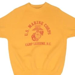 VINTAGE USMC CAMP LEJEUNE NC SHORT SLEEVE YELLOW SWEATSHIRT 1980S SIZE LARGE(Vintage Usmc Us Marine Corps Short Sleeve Yellow Sweatshirt 1990s Size Large)