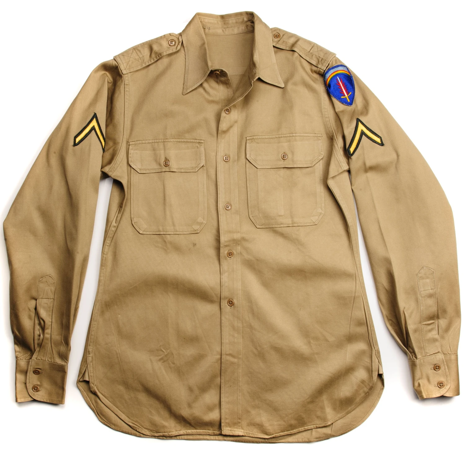 VINTAGE US ARMY COTTON SHIRT M-37 M37 KHAKI WW2 ERA SHAEF PATCH(Us Army Khaki Cotton Shirt Ww2 Era Shaef Patch) 1 VINTAGE US ARMY COTTON SHIRT M-37 M37 KHAKI WW2 ERA SHAEF PATCH(Us Army Khaki Cotton Shirt Ww2 Era Shaef Patch)