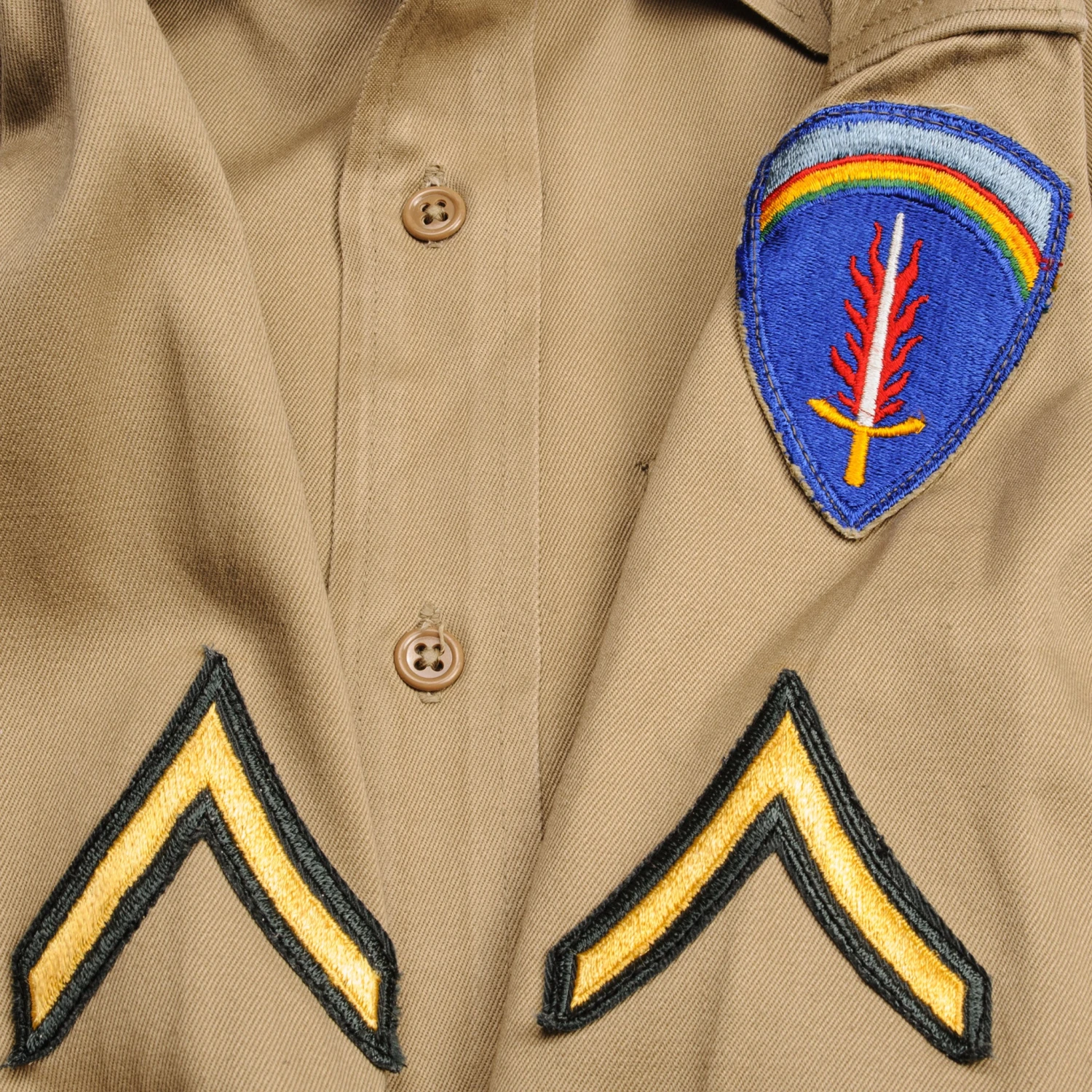 VINTAGE US ARMY COTTON SHIRT M-37 M37 KHAKI WW2 ERA SHAEF PATCH(Us Army Khaki Cotton Shirt Ww2 Era Shaef Patch) 7 VINTAGE US ARMY COTTON SHIRT M-37 M37 KHAKI WW2 ERA SHAEF PATCH(Us Army Khaki Cotton Shirt Ww2 Era Shaef Patch) - Image 7