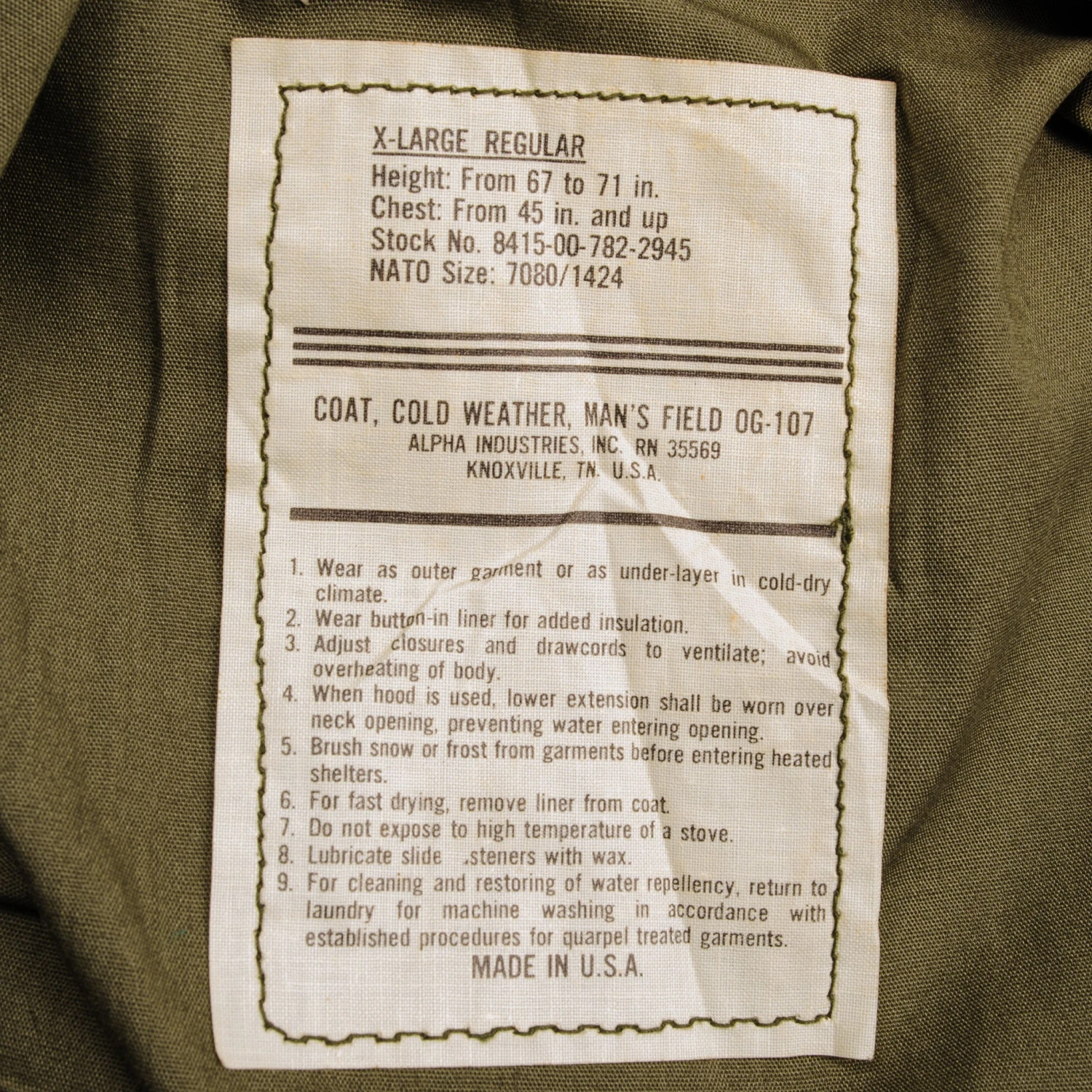 VINTAGE US ARMY M-1965 M65 FIELD JACKET SIZE XL REGULAR WITH LINER(Us Army M 1965 M65 Field Jacket Size Xl Regular With Liner) 5 VINTAGE US ARMY M-1965 M65 FIELD JACKET SIZE XL REGULAR WITH LINER(Us Army M 1965 M65 Field Jacket Size Xl Regular With Liner) - Image 5