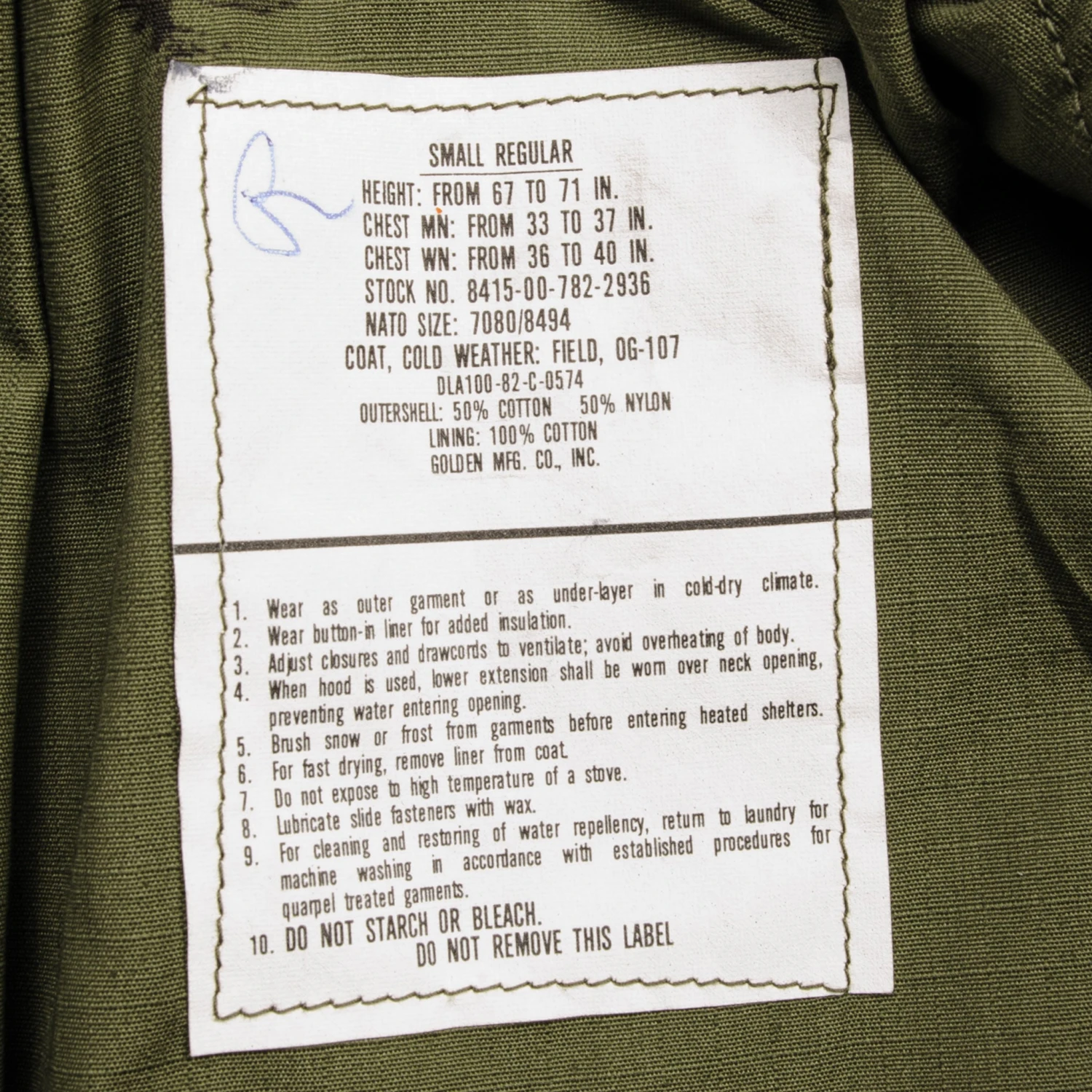 VINTAGE US ARMY M-1965 M65 FIELD JACKET 1982 SIZE SMALL REGULAR(Vintage Us Army M 1965 M65 Field Jacket 1982 Size Small Regular) 4 VINTAGE US ARMY M-1965 M65 FIELD JACKET 1982 SIZE SMALL REGULAR(Vintage Us Army M 1965 M65 Field Jacket 1982 Size Small Regular) - Image 4
