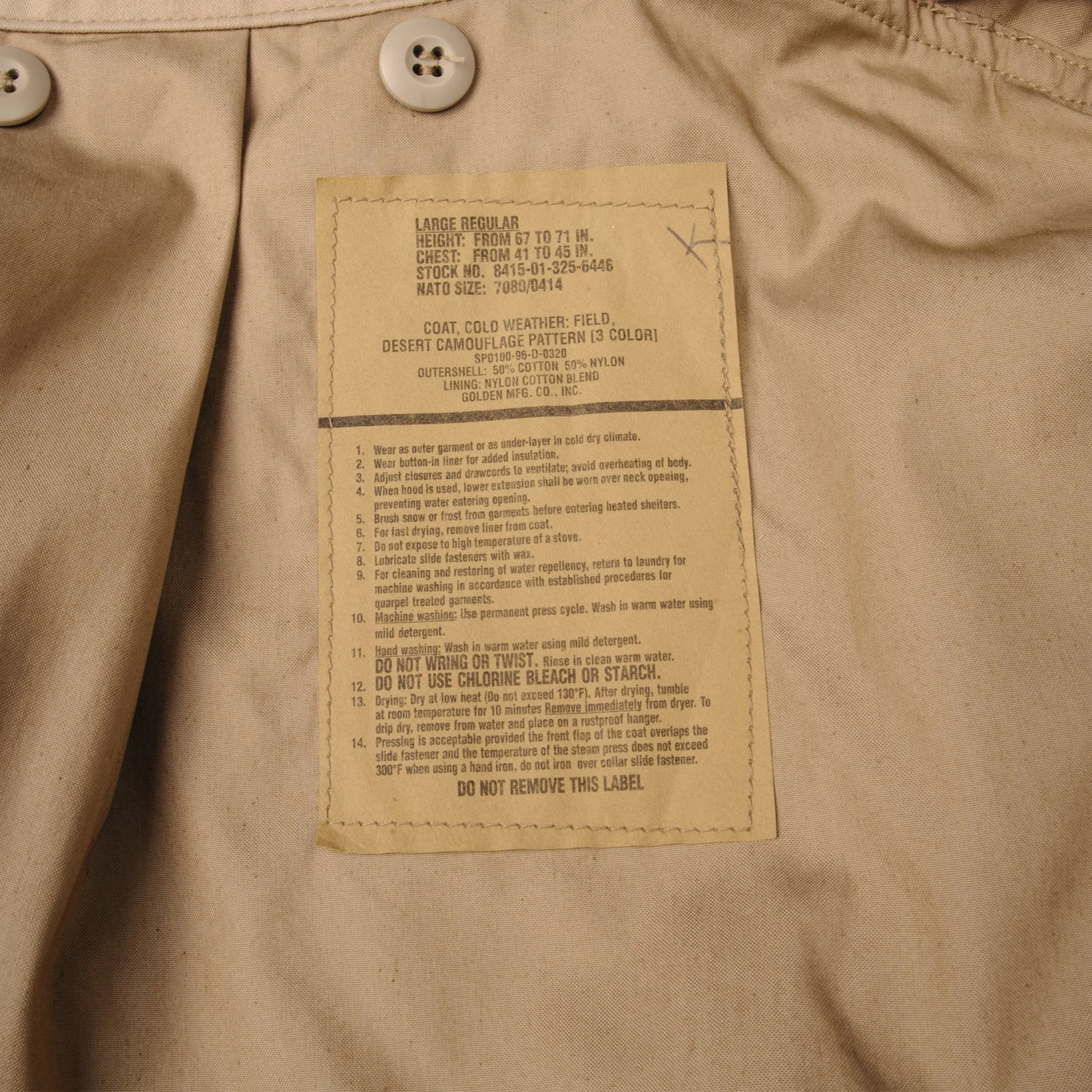 VINTAGE US ARMY M-1965 M65 FIELD JACKET DESERT CAMOUFLAGE PATTERN 1996 SIZE LARGE REGULAR(Vintage Us Army M 1965 M65 Field Jacket Desert Camouflage Pattern 1996 Size Large Regular) 4 VINTAGE US ARMY M-1965 M65 FIELD JACKET DESERT CAMOUFLAGE PATTERN 1996 SIZE LARGE REGULAR(Vintage Us Army M 1965 M65 Field Jacket Desert Camouflage Pattern 1996 Size Large Regular) - Image 4