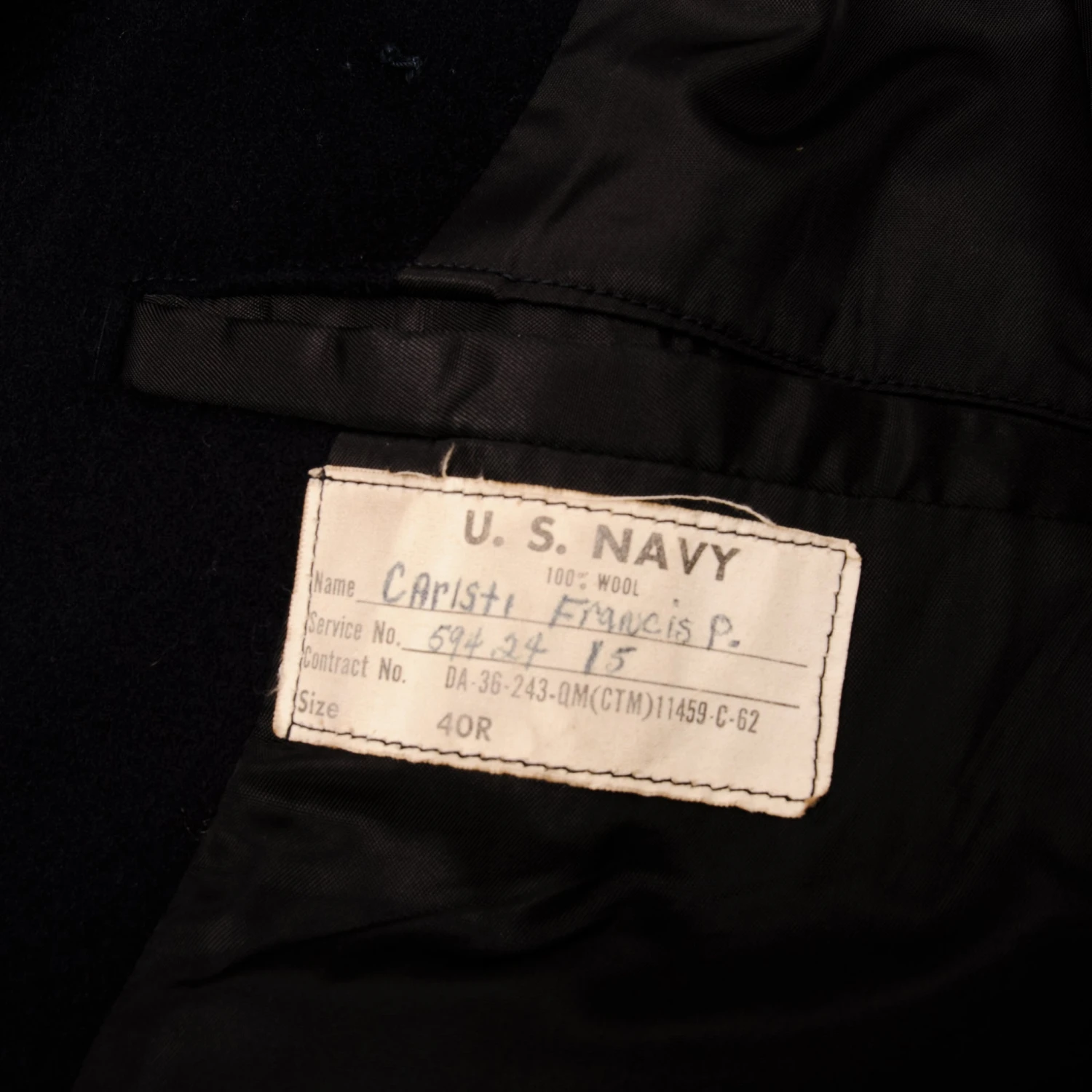 VINTAGE US NAVY 3RD CLASS PEACOAT 1962 VIETNAM WAR SIZE 40R(Copy Of Vintage Us Navy Officer Peacoat 1968 Vietnam War Size 40) 7 VINTAGE US NAVY 3RD CLASS PEACOAT 1962 VIETNAM WAR SIZE 40R(Copy Of Vintage Us Navy Officer Peacoat 1968 Vietnam War Size 40) - Image 7