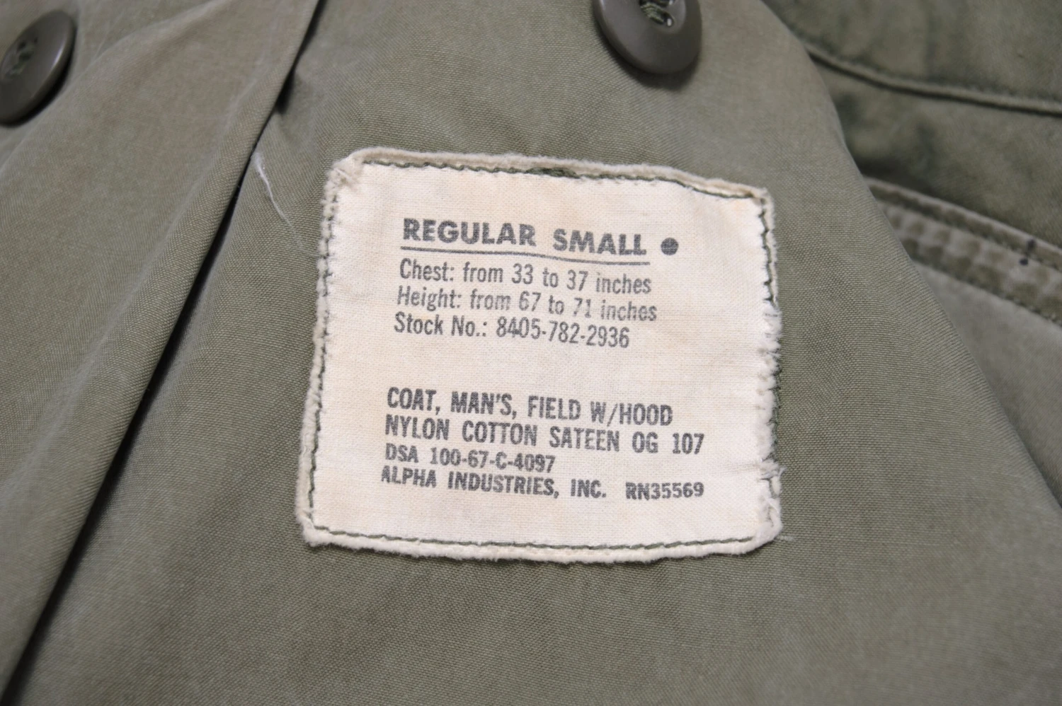VINTAGE US ARMY M-1965 M65 FIELD JACKET 1967 VIETNAM WAR SIZE SMALL REGULAR(Us Army M65 M 65 1967 Vietnam Field Jacket Small Regular) 4 VINTAGE US ARMY M-1965 M65 FIELD JACKET 1967 VIETNAM WAR SIZE SMALL REGULAR(Us Army M65 M 65 1967 Vietnam Field Jacket Small Regular) - Image 4