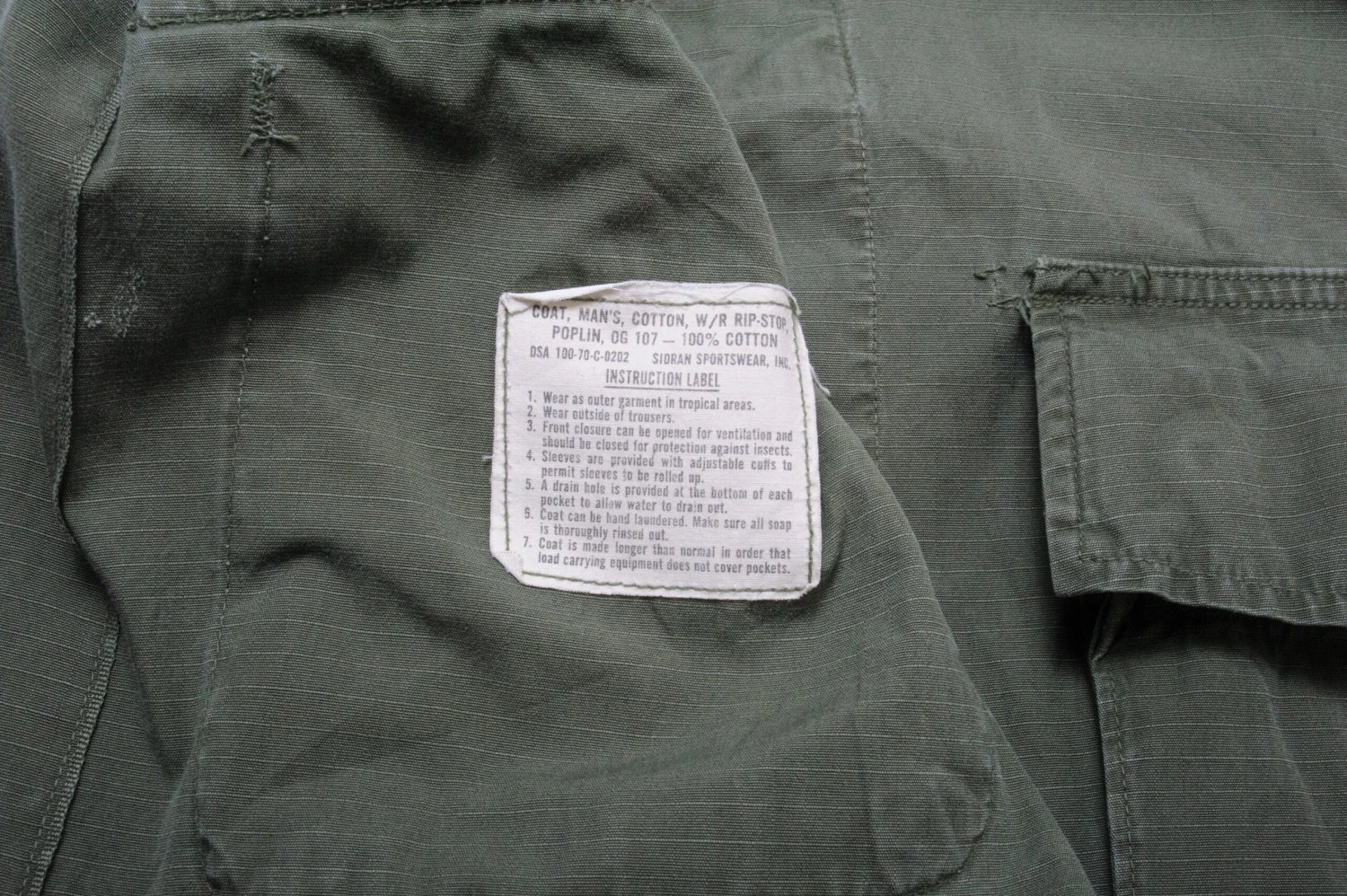 US ARMY TROPICAL COMBAT JACKET 5TH PATTERN RIPSTOP 1970 VIETNAM WAR SIZE SMALL LONG(Vietnam Us Army Tropical Combat Jacket Ripstop 1970 Small Long) 4 US ARMY TROPICAL COMBAT JACKET 5TH PATTERN RIPSTOP 1970 VIETNAM WAR SIZE SMALL LONG(Vietnam Us Army Tropical Combat Jacket Ripstop 1970 Small Long) - Image 4