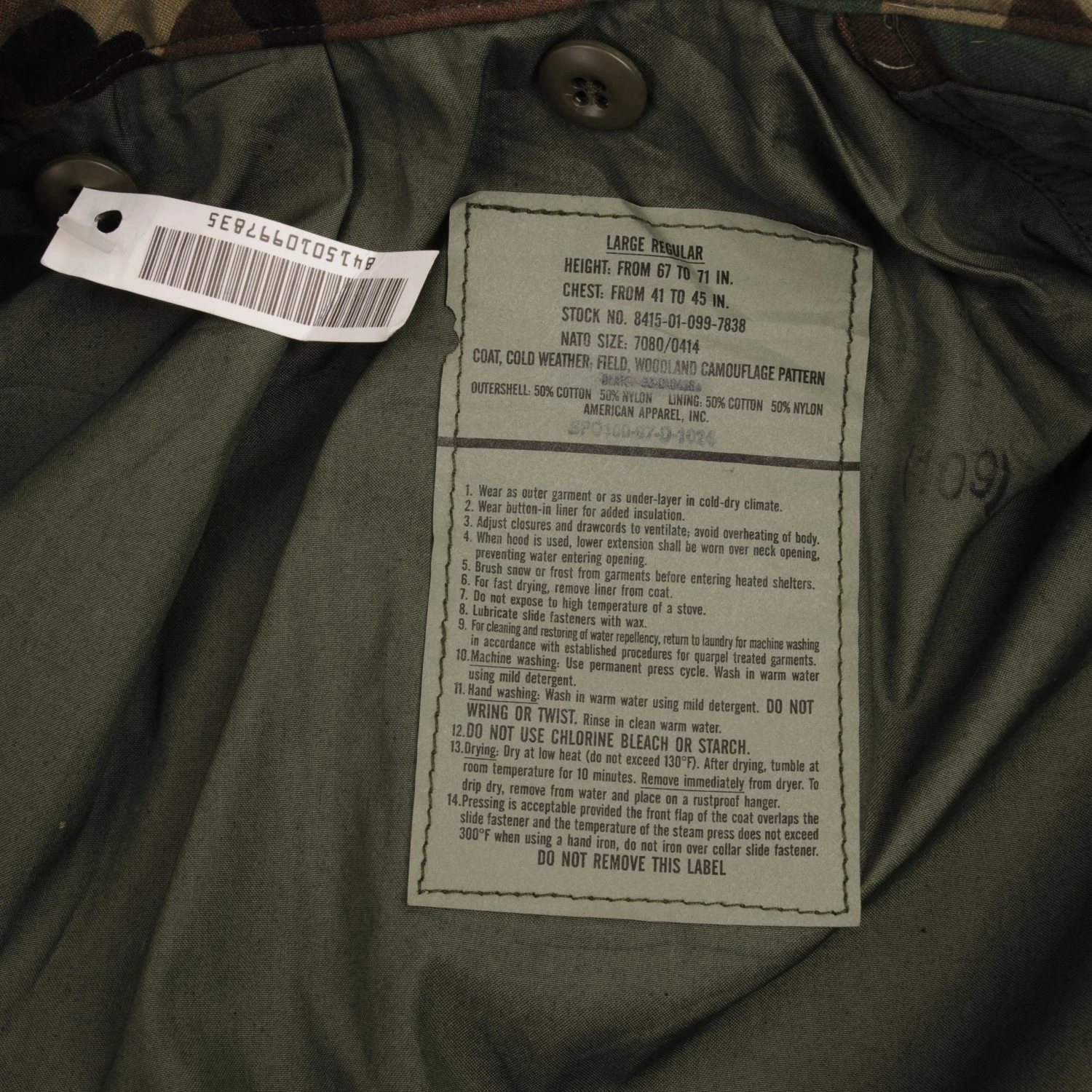 VINTAGE US ARMY M-1965 M65 WOODLAND CAMO FIELD JACKET 1997 LARGE REGULAR NOS(Vintage Us Army M 1965 M65 Woodland Camo Field Jacket 1997 Large Regular Nos) 4 VINTAGE US ARMY M-1965 M65 WOODLAND CAMO FIELD JACKET 1997 LARGE REGULAR NOS(Vintage Us Army M 1965 M65 Woodland Camo Field Jacket 1997 Large Regular Nos) - Image 4