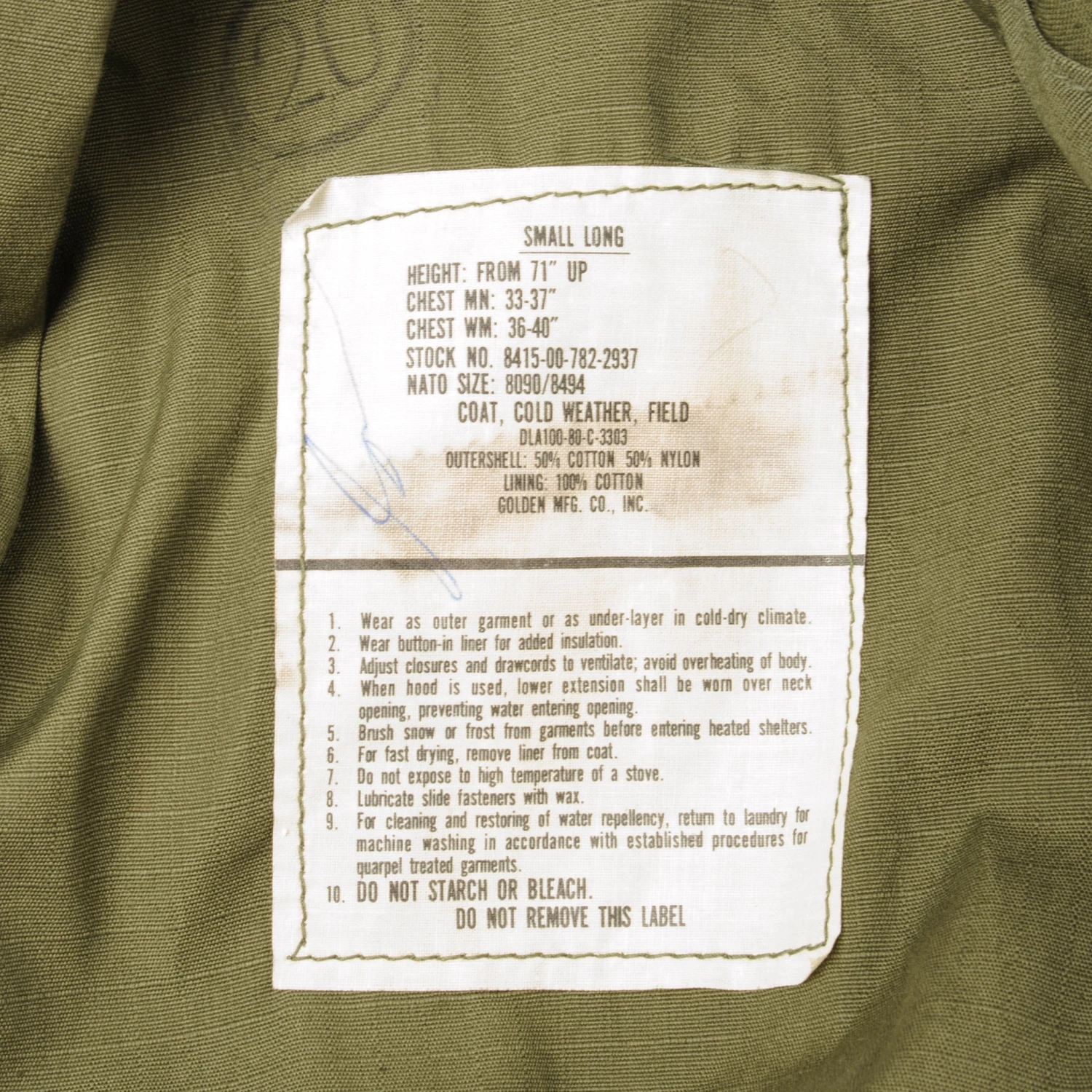 VINTAGE US ARMY M-1965 M65 FIELD JACKET 1981 SIZE SMALL LONG NOS DEADSTOCK(Copy Of Vintage Us Army M 1965 M65 Field Jacket 1981 Size Small Long 1) 4 VINTAGE US ARMY M-1965 M65 FIELD JACKET 1981 SIZE SMALL LONG NOS DEADSTOCK(Copy Of Vintage Us Army M 1965 M65 Field Jacket 1981 Size Small Long 1) - Image 4