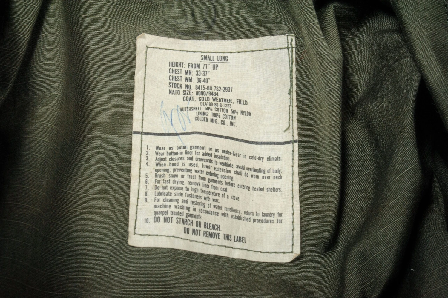 VINTAGE US ARMY M-1965 M65 FIELD JACKET 1980 SIZE SMALL LONG(Us Army M 1965 M65 1980 Field Jacket Gulf War Small Long) 3 VINTAGE US ARMY M-1965 M65 FIELD JACKET 1980 SIZE SMALL LONG(Us Army M 1965 M65 1980 Field Jacket Gulf War Small Long) - Image 3