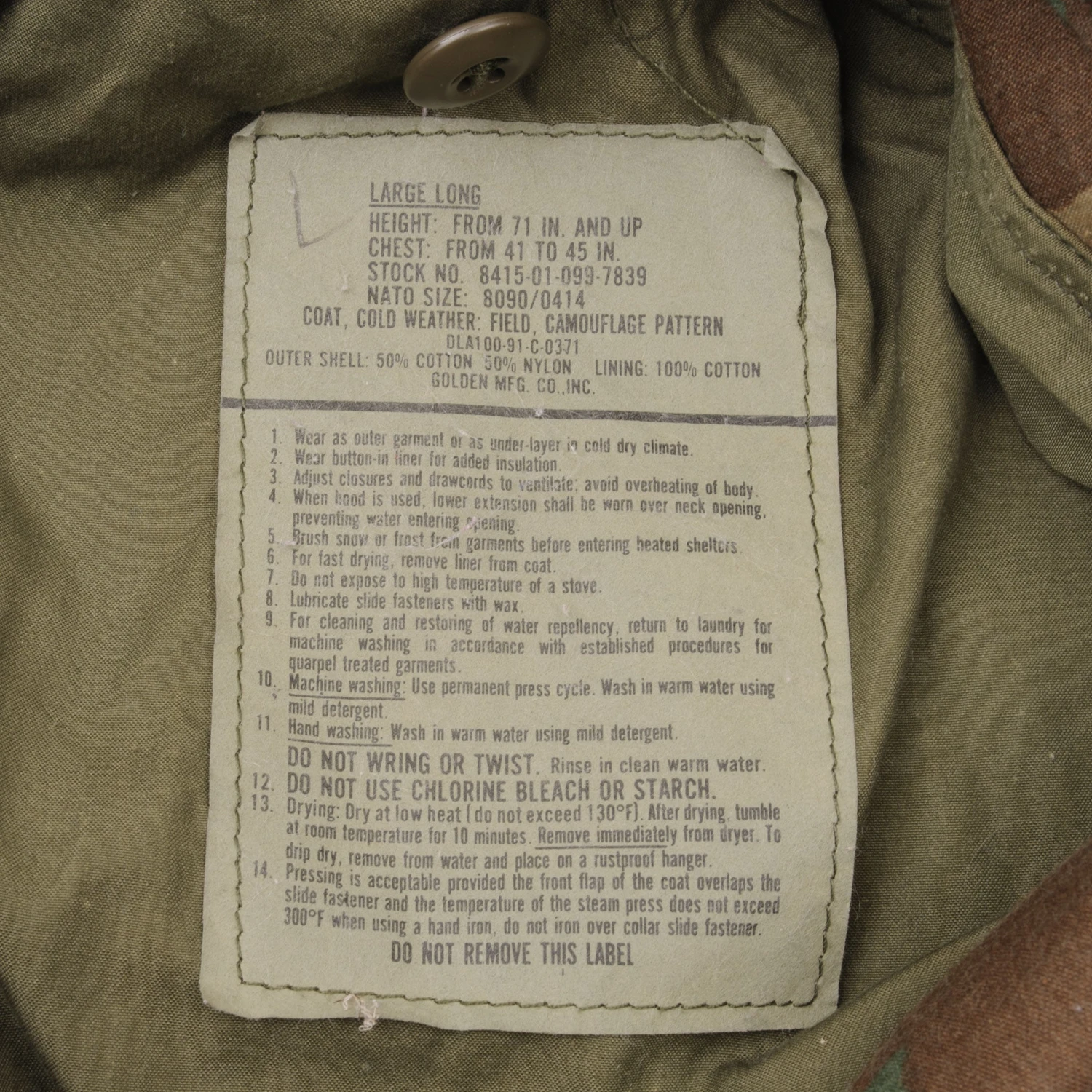 VINTAGE US ARMY M-1965 M65 WOODLAND CAMO FIELD JACKET 1991 LARGE REGULAR(Vintage Us Army M 1965 M65 Woodland Camo Field Jacket 1991 Large Regular) 4 VINTAGE US ARMY M-1965 M65 WOODLAND CAMO FIELD JACKET 1991 LARGE REGULAR(Vintage Us Army M 1965 M65 Woodland Camo Field Jacket 1991 Large Regular) - Image 4