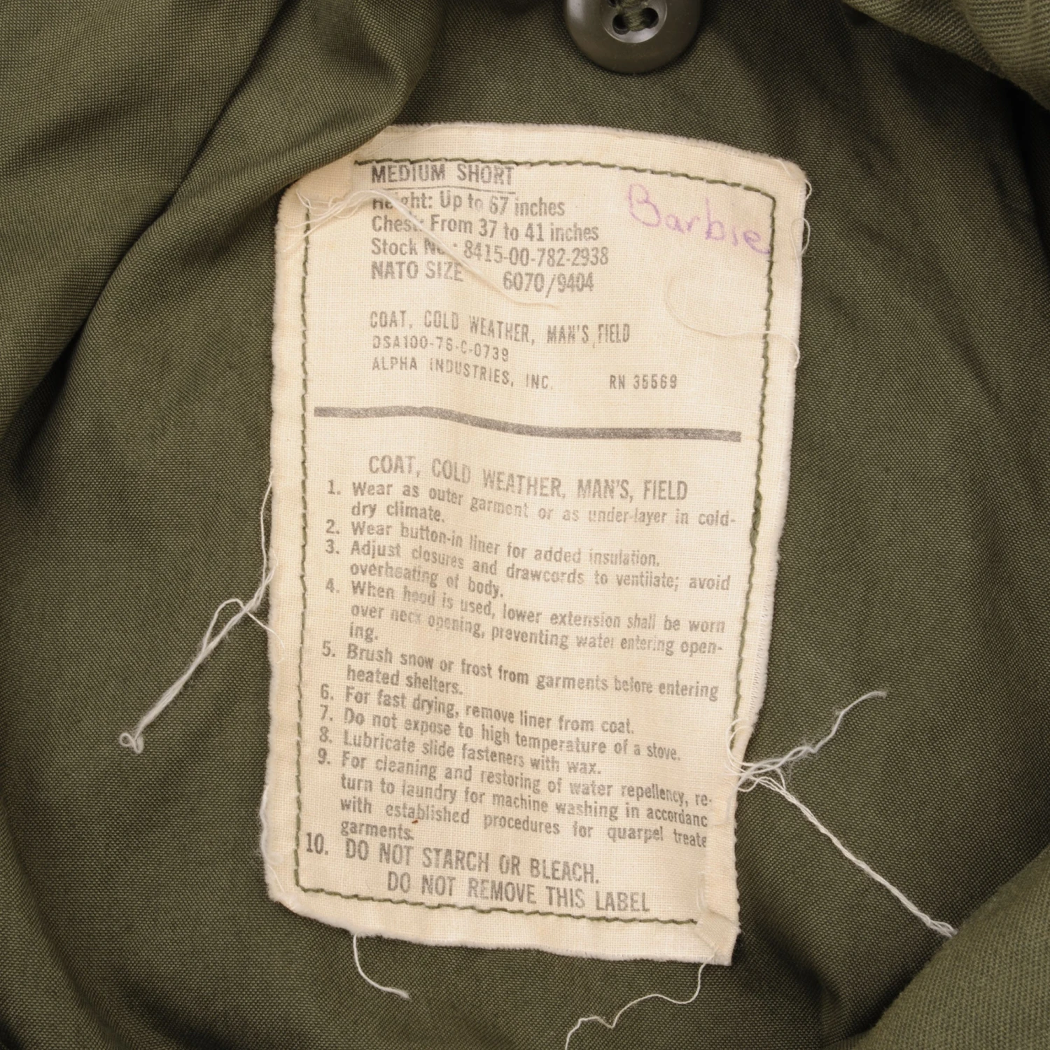 VINTAGE US ARMY M1965 M65 ALPHA INDUSTRIES FIELD JACKET 1976 SIZE MEDIUM SHORT(Vintage Us Army M1965 M65 Field Jacket 1976 Size Medium Regular) 4 VINTAGE US ARMY M1965 M65 ALPHA INDUSTRIES FIELD JACKET 1976 SIZE MEDIUM SHORT(Vintage Us Army M1965 M65 Field Jacket 1976 Size Medium Regular) - Image 4