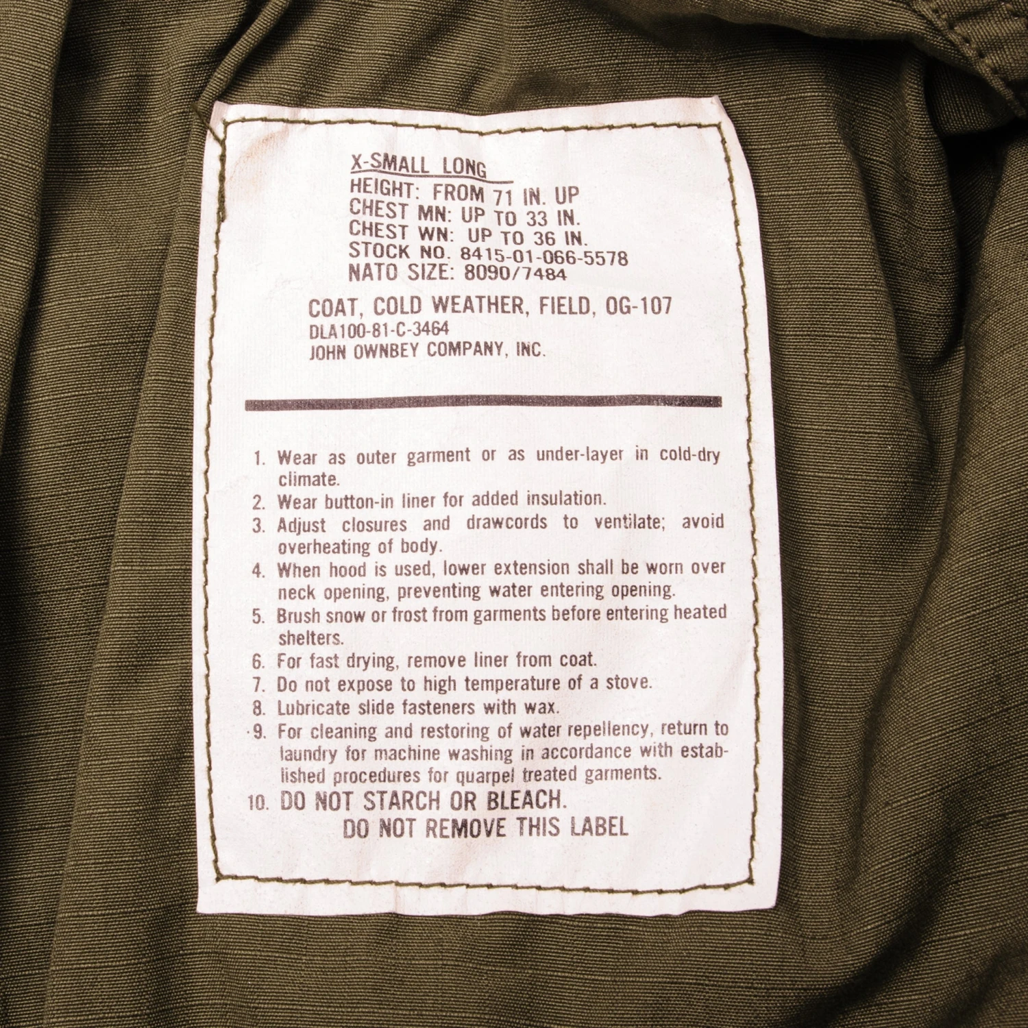 VINTAGE US ARMY M-1965 M65 FIELD JACKET 1981 SIZE XSMALL LONG DEADSTOCK(Vintage Us Army M 1965 M65 Field Jacket 1981 Size X Small Long Deadstock) 4 VINTAGE US ARMY M-1965 M65 FIELD JACKET 1981 SIZE XSMALL LONG DEADSTOCK(Vintage Us Army M 1965 M65 Field Jacket 1981 Size X Small Long Deadstock) - Image 4