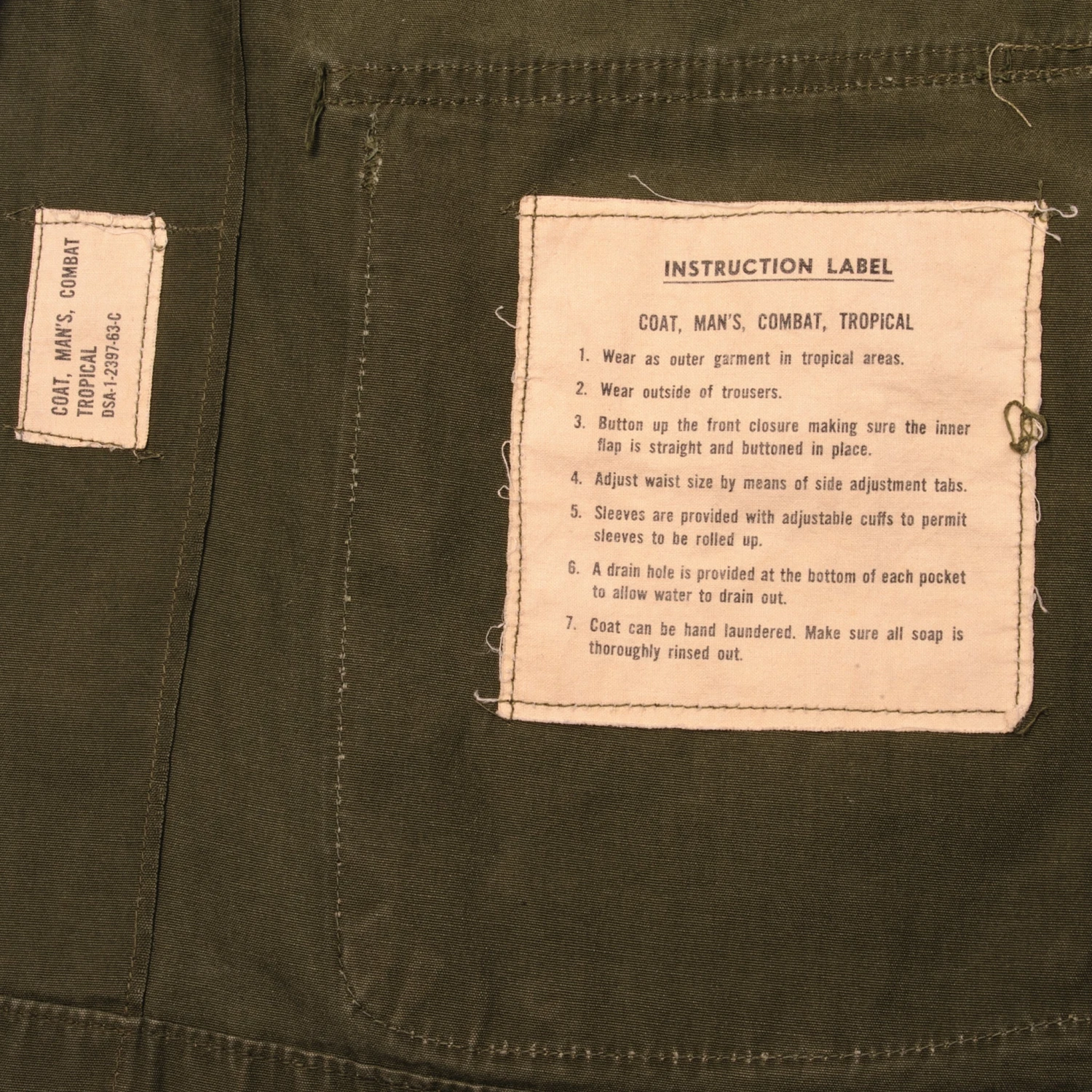 VINTAGE US ARMY TROPICAL COMBAT JACKET FIRST PATTERN 1963 VIETNAM WAR SIZE SMALL LONG WITH PATCHES(Vintage Us Army Tropical Combat Jacket First Pattern 1963 Vietnam War Size Small Long With Patches) 5 VINTAGE US ARMY TROPICAL COMBAT JACKET FIRST PATTERN 1963 VIETNAM WAR SIZE SMALL LONG WITH PATCHES(Vintage Us Army Tropical Combat Jacket First Pattern 1963 Vietnam War Size Small Long With Patches) - Image 5