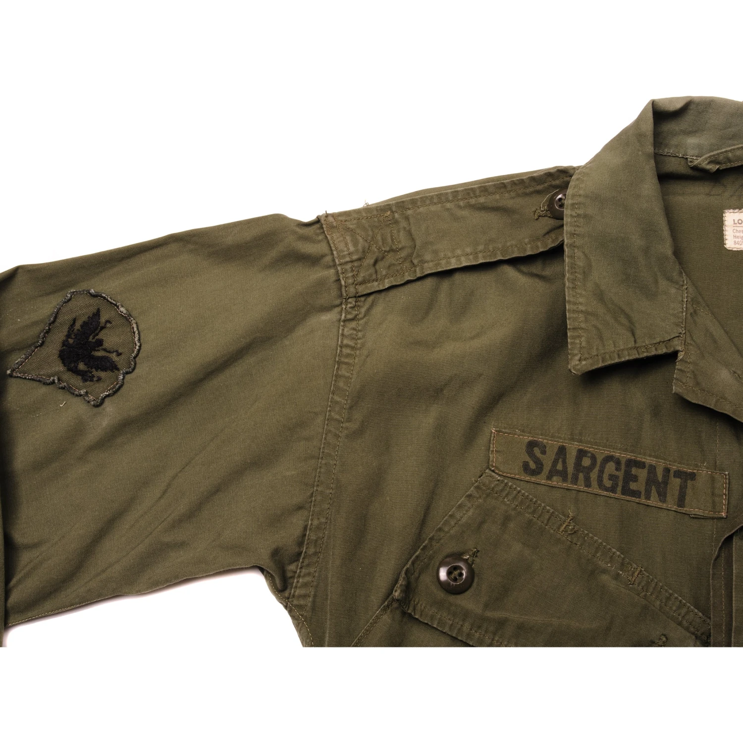 VINTAGE US ARMY TROPICAL COMBAT JACKET FIRST PATTERN 1963 VIETNAM WAR SIZE SMALL LONG WITH PATCHES(Vintage Us Army Tropical Combat Jacket First Pattern 1963 Vietnam War Size Small Long With Patches) 6 VINTAGE US ARMY TROPICAL COMBAT JACKET FIRST PATTERN 1963 VIETNAM WAR SIZE SMALL LONG WITH PATCHES(Vintage Us Army Tropical Combat Jacket First Pattern 1963 Vietnam War Size Small Long With Patches) - Image 6