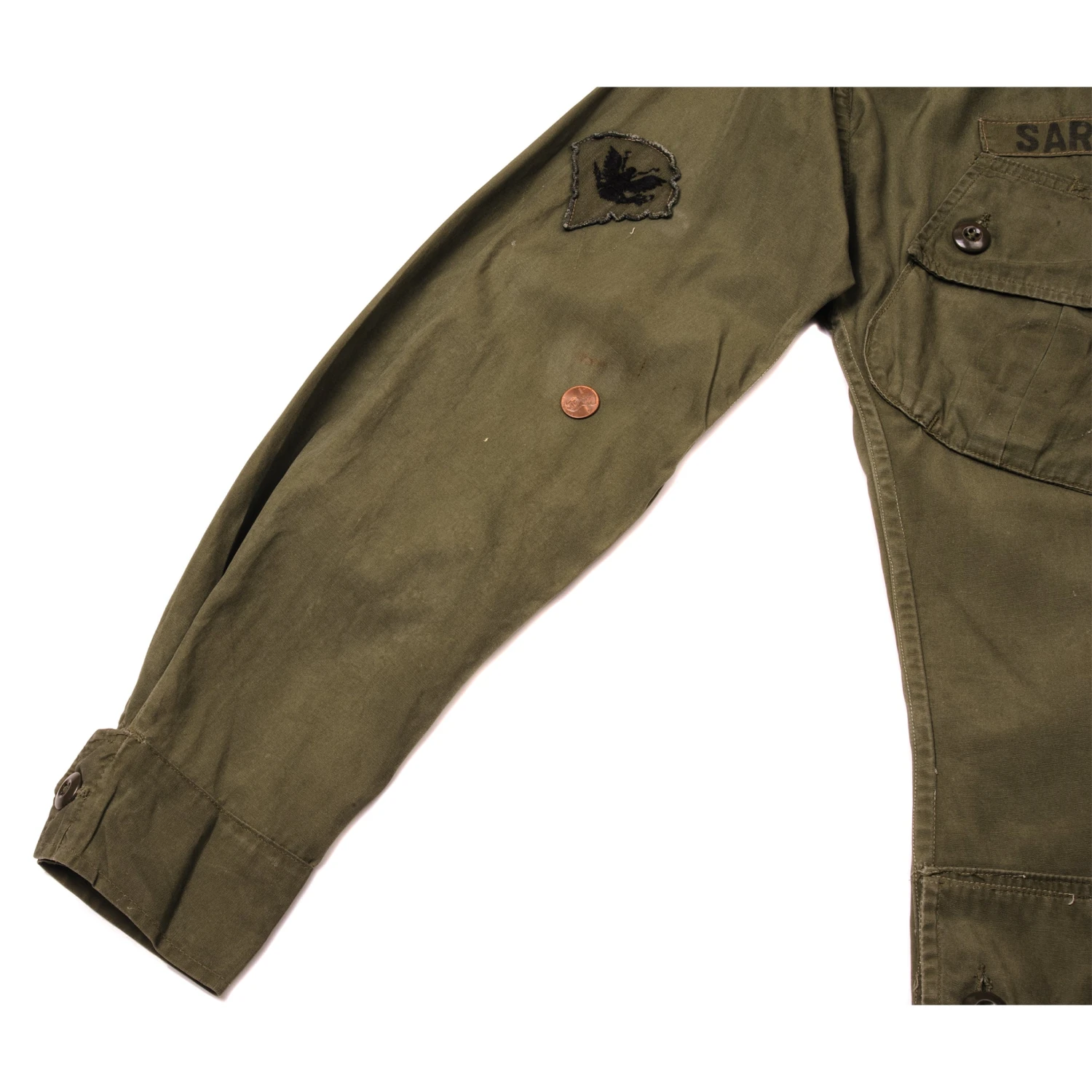 VINTAGE US ARMY TROPICAL COMBAT JACKET FIRST PATTERN 1963 VIETNAM WAR SIZE SMALL LONG WITH PATCHES(Vintage Us Army Tropical Combat Jacket First Pattern 1963 Vietnam War Size Small Long With Patches) 8 VINTAGE US ARMY TROPICAL COMBAT JACKET FIRST PATTERN 1963 VIETNAM WAR SIZE SMALL LONG WITH PATCHES(Vintage Us Army Tropical Combat Jacket First Pattern 1963 Vietnam War Size Small Long With Patches) - Image 8