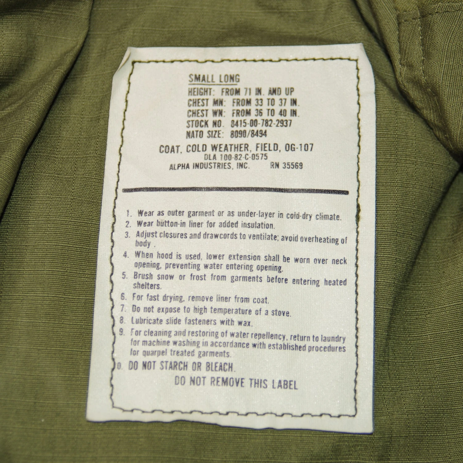 VINTAGE US ARMY M-1965 M65 FIELD JACKET 1982 SIZE SMALL LONG(Copy Of Vintage Us Army M 1965 M65 Field Jacket 1981 Size Small Long 2) 4 VINTAGE US ARMY M-1965 M65 FIELD JACKET 1982 SIZE SMALL LONG(Copy Of Vintage Us Army M 1965 M65 Field Jacket 1981 Size Small Long 2) - Image 4
