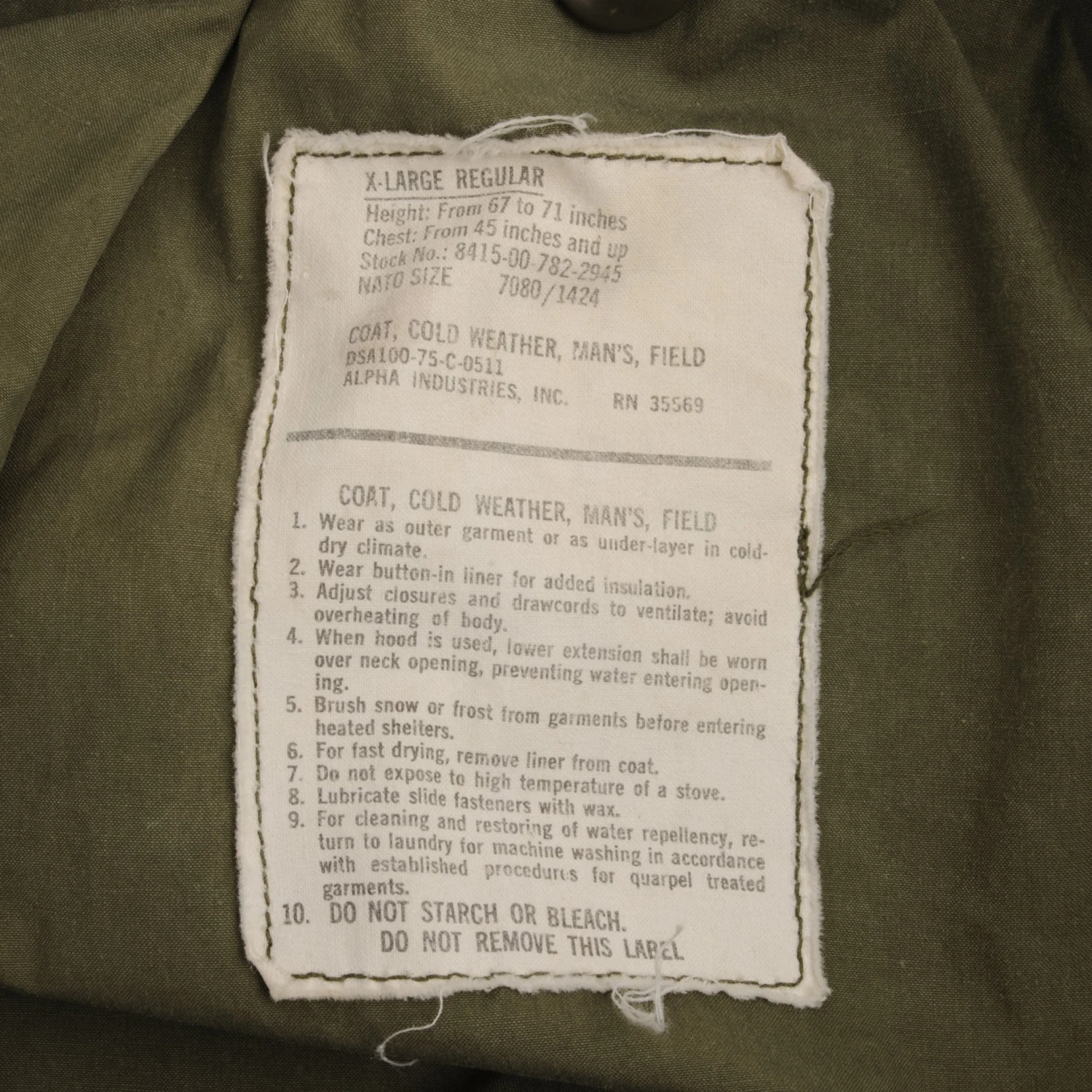 VINTAGE US ARMY M65 ALPHA IND FIELD JACKET 1975 VIETNAM WAR SIZE XL REGULAR(Vintage Us Army M65 Alpha Ind Field Jacket 1975 Vietnam War Size Xl Regular) 4 VINTAGE US ARMY M65 ALPHA IND FIELD JACKET 1975 VIETNAM WAR SIZE XL REGULAR(Vintage Us Army M65 Alpha Ind Field Jacket 1975 Vietnam War Size Xl Regular) - Image 4