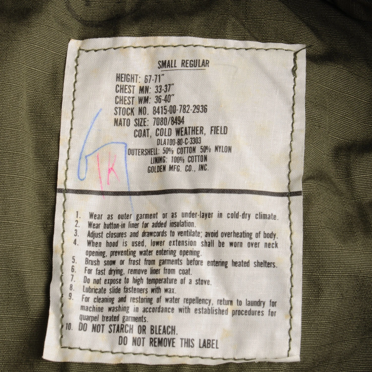 VINTAGE US ARMY M-1965 M65 FIELD JACKET 1980 SIZE SMALL REGULAR(Vintage Us Army M 1965 M65 Field Jacket 1980 Size Small Regular 2) 4 VINTAGE US ARMY M-1965 M65 FIELD JACKET 1980 SIZE SMALL REGULAR(Vintage Us Army M 1965 M65 Field Jacket 1980 Size Small Regular 2) - Image 4