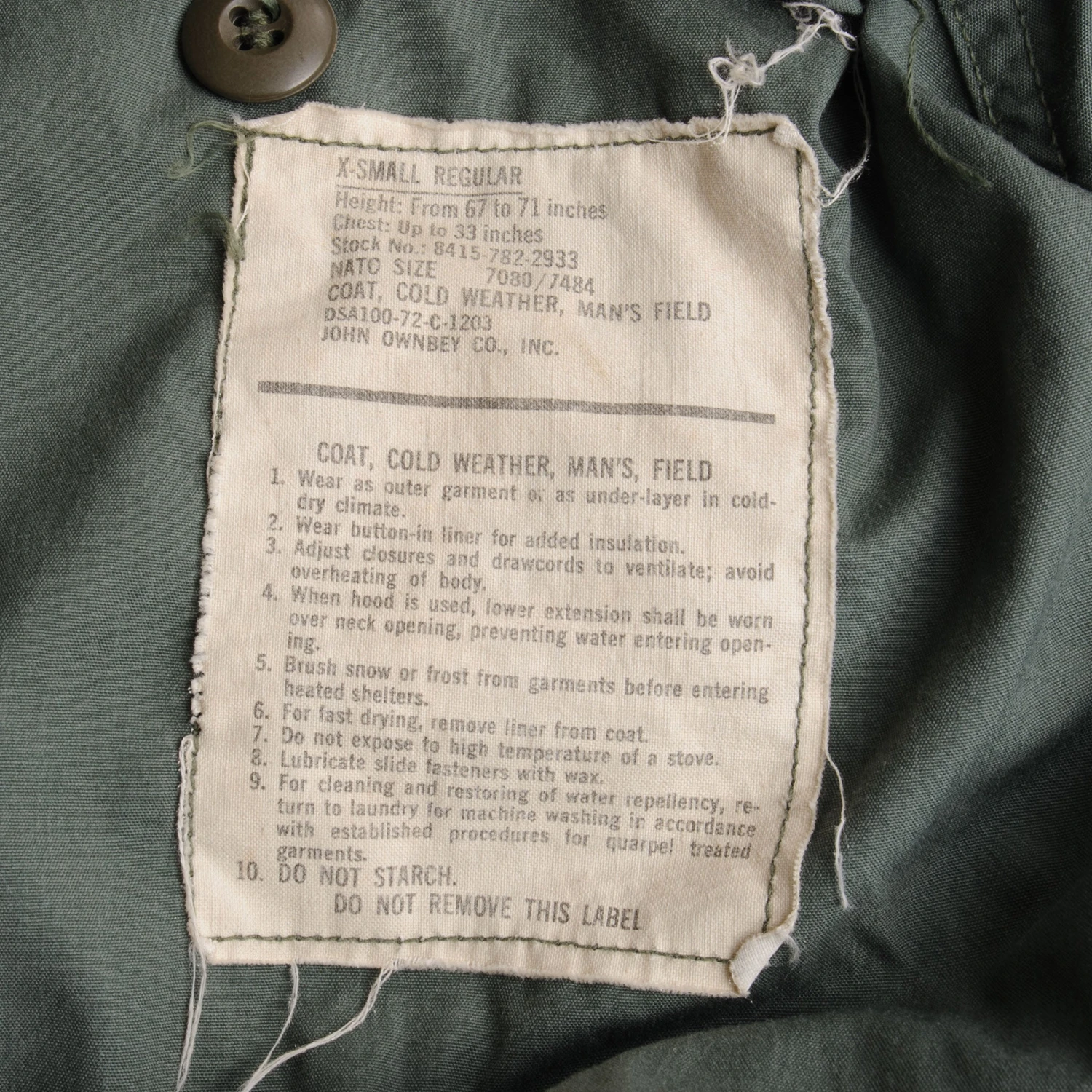 VINTAGE US ARMY VIETNAM WAR M-1965 M65 FIELD JACKET 1972 SIZE XS XSMALL REGULAR(Copy Of Vintage Us Army M 1965 M65 Field Jacket 1980 Size Small Regular 2) 4 VINTAGE US ARMY VIETNAM WAR M-1965 M65 FIELD JACKET 1972 SIZE XS XSMALL REGULAR(Copy Of Vintage Us Army M 1965 M65 Field Jacket 1980 Size Small Regular 2) - Image 4