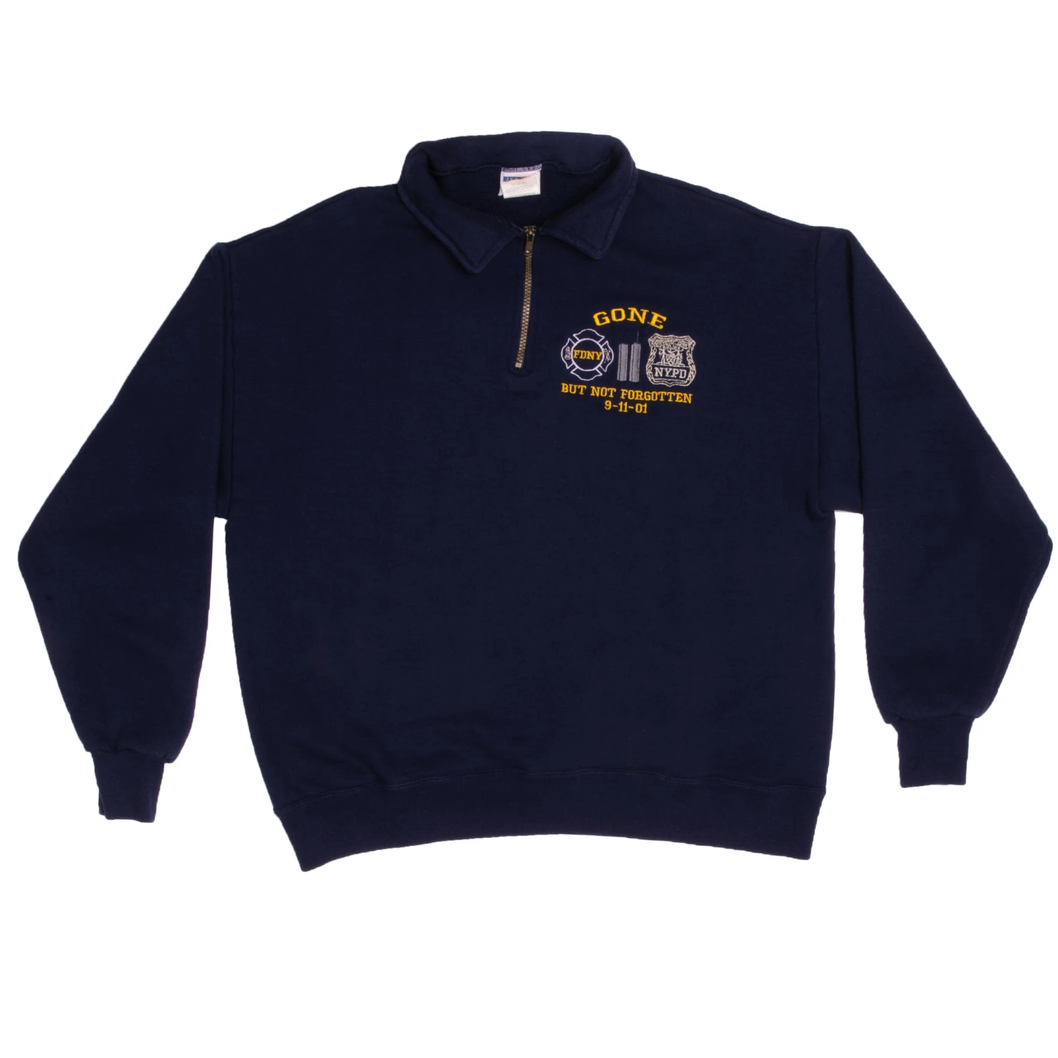 VINTAGE 9-11 MEMORIAL NYPD SWEATSHIRT WITH ZIPPER 2001 SIZE LARGE(Copy Of Vintage Usn Us Navy Academy Sweatshirt Crewneck 1992 Size Xl Made In Usa) 2 VINTAGE 9-11 MEMORIAL NYPD SWEATSHIRT WITH ZIPPER 2001 SIZE LARGE(Copy Of Vintage Usn Us Navy Academy Sweatshirt Crewneck 1992 Size Xl Made In Usa) - Image 2