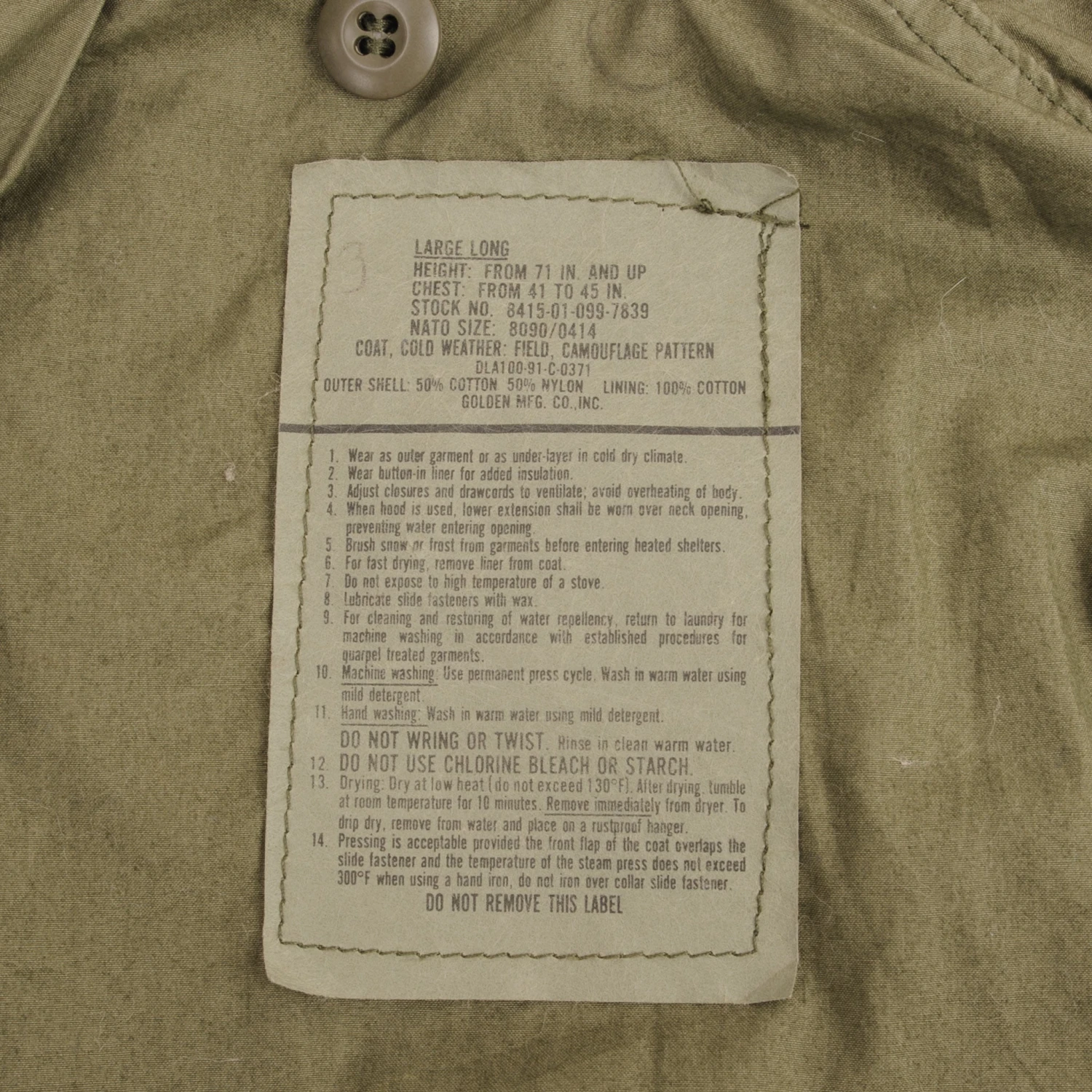 VINTAGE US ARMY M-1965 M65 WOODLAND CAMO FIELD JACKET 1991 SIZE LARGE LONG(Vintage Us Army M 1965 M65 Woodland Camo Field Jacket 1991 Size Large Long) 4 VINTAGE US ARMY M-1965 M65 WOODLAND CAMO FIELD JACKET 1991 SIZE LARGE LONG(Vintage Us Army M 1965 M65 Woodland Camo Field Jacket 1991 Size Large Long) - Image 4