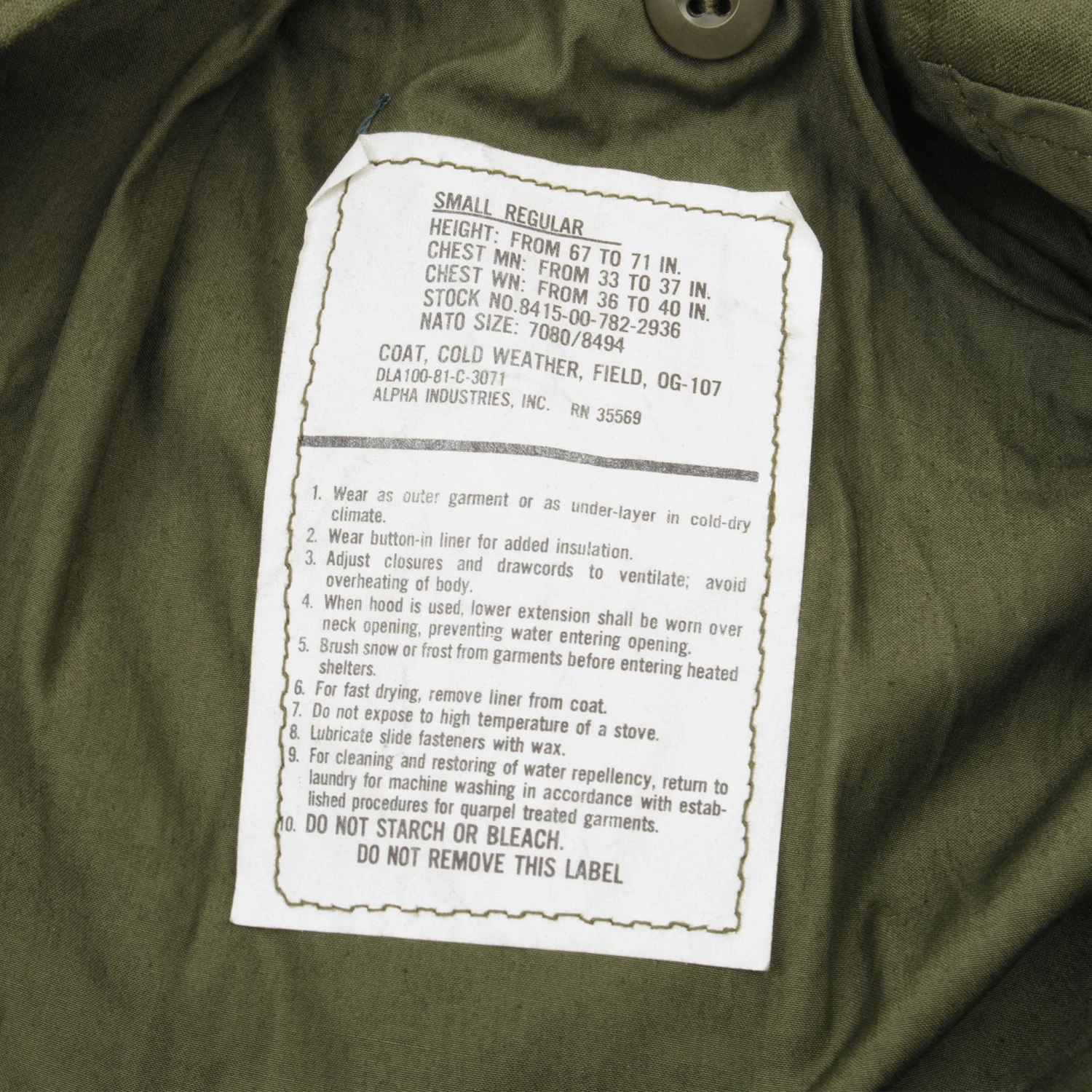 VINTAGE US ARMY M-1965 M65 FIELD JACKET 1981 SIZE SMALL REGULAR(Vintage Us Army M 1965 M65 Field Jacket 1981 Size Small Regular) 4 VINTAGE US ARMY M-1965 M65 FIELD JACKET 1981 SIZE SMALL REGULAR(Vintage Us Army M 1965 M65 Field Jacket 1981 Size Small Regular) - Image 4