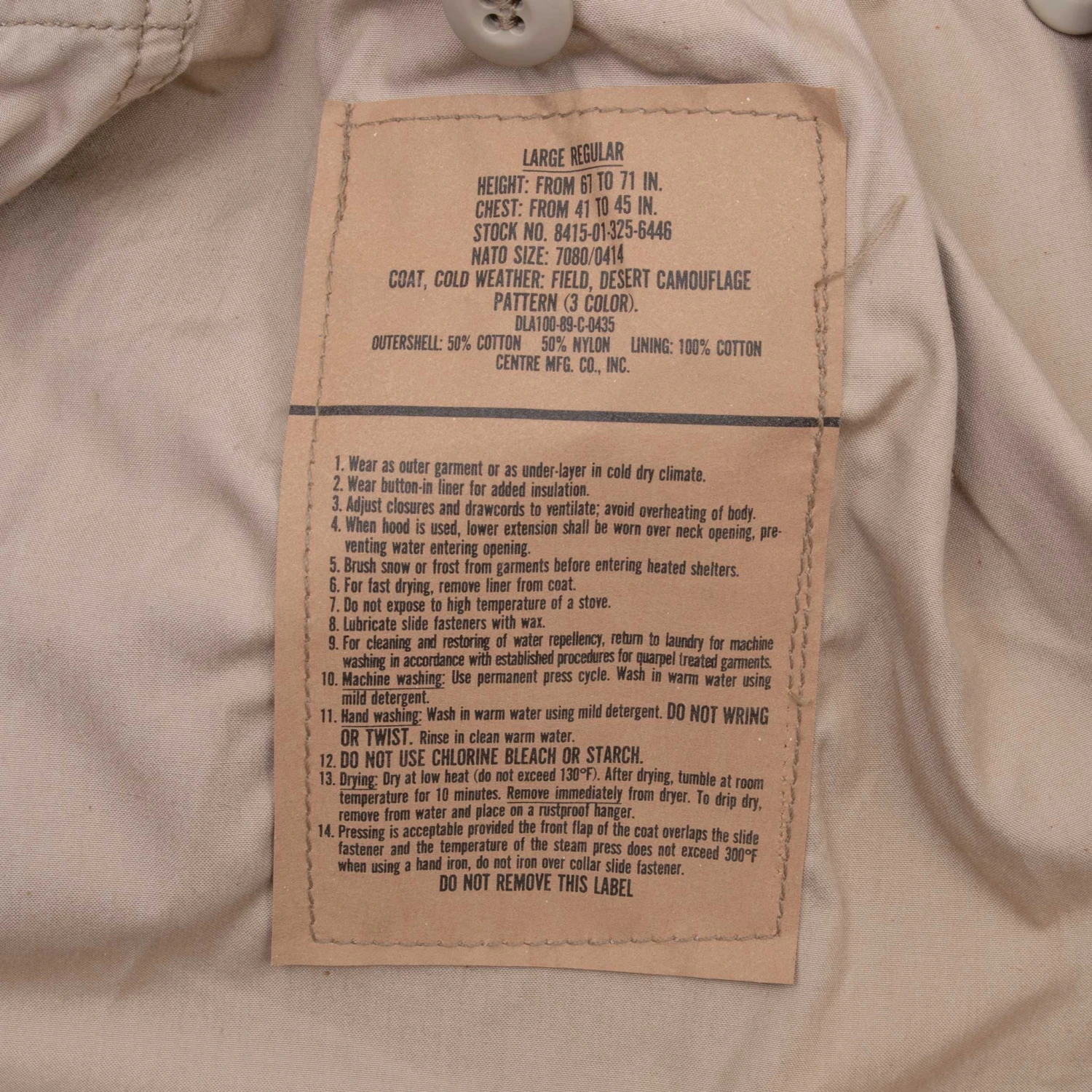 VINTAGE US ARMY M65 FIELD JACKET DESERT CAMO 1989 LARGE REGULAR DEADSTOCK NOS(Vintage Us Army M65 Field Jacket Desert Camo 1989 Large Regular Deadstock Nos 16) 4 VINTAGE US ARMY M65 FIELD JACKET DESERT CAMO 1989 LARGE REGULAR DEADSTOCK NOS(Vintage Us Army M65 Field Jacket Desert Camo 1989 Large Regular Deadstock Nos 16) - Image 4