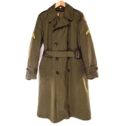 VINTAGE US ARMY TRENCH COAT WW2 ERA SIZE SMALL REGULAR PATCHED SIX ARMY(Vintage Us Army Trench Coat Ww2 Era Size Small Regular Patched)