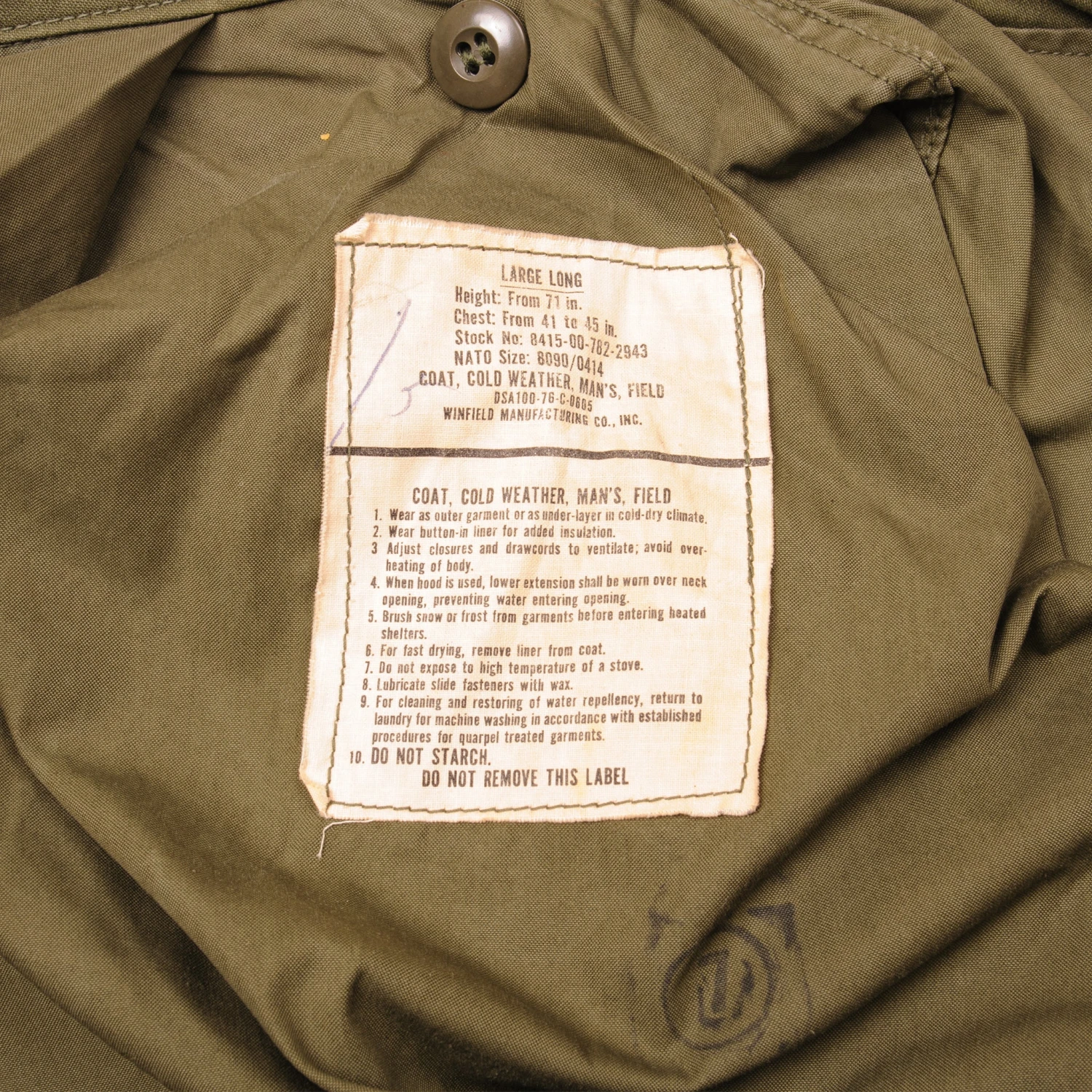 VINTAGE US ARMY M-1965 M65 FIELD JACKET 1976 SIZE LARGE LONG(Vintage Us Army M 1965 M65 Field Jacket 1976 Size Large Long) 4 VINTAGE US ARMY M-1965 M65 FIELD JACKET 1976 SIZE LARGE LONG(Vintage Us Army M 1965 M65 Field Jacket 1976 Size Large Long) - Image 4