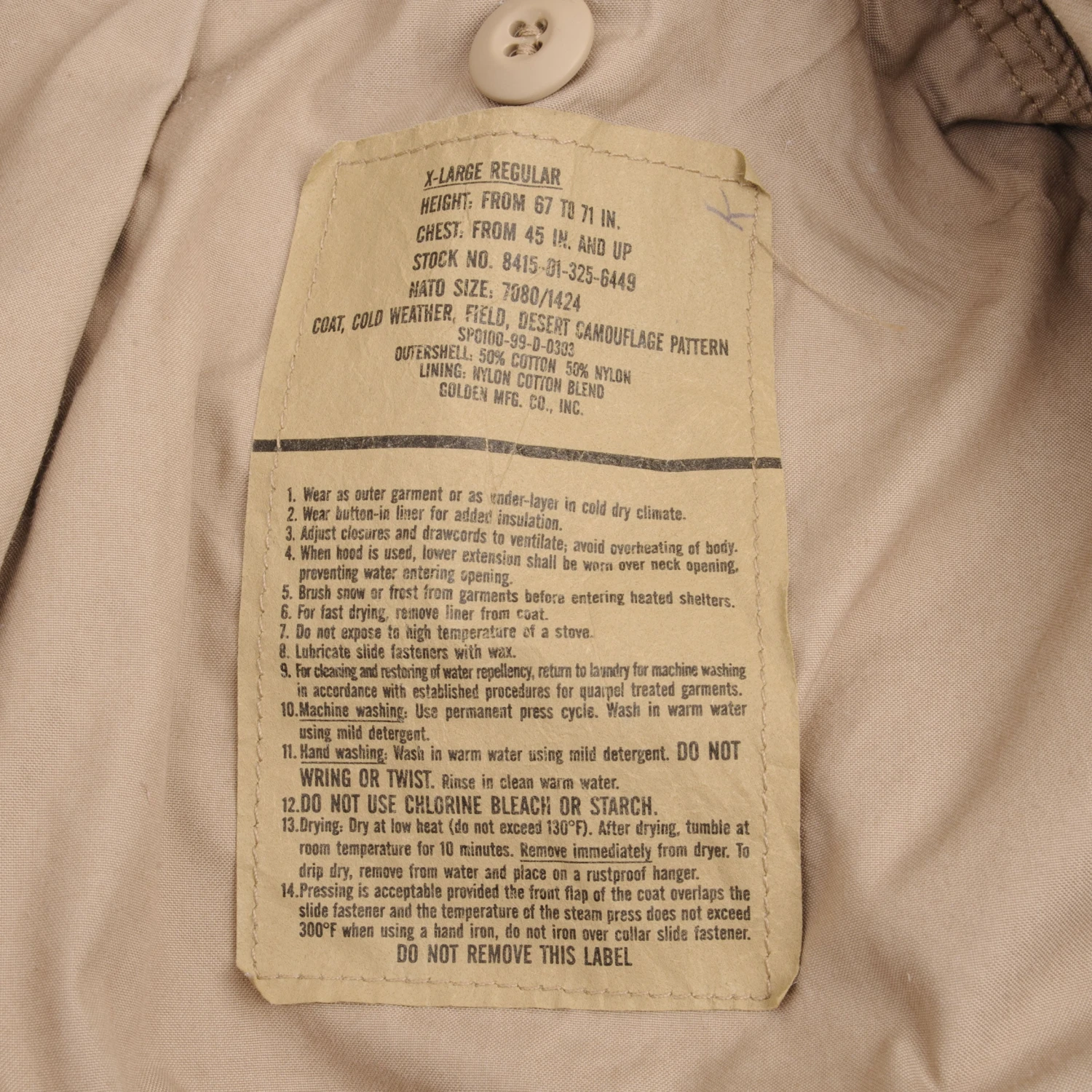 VINTAGE US ARMY M65 FIELD JACKET PATCH DESERT CAMO 1999 SIZE XL REGULAR(Vintage Us Army M65 Field Jacket Patch Desert Camo 1999 Size Xl Regular) 4 VINTAGE US ARMY M65 FIELD JACKET PATCH DESERT CAMO 1999 SIZE XL REGULAR(Vintage Us Army M65 Field Jacket Patch Desert Camo 1999 Size Xl Regular) - Image 4