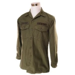 VINTAGE US ARMY UTILITY SHIRT P-64 P64 1968 VIETNAM WAR SIZE 16 1/2 X 34 WITH PATCHES(Vintage Us Army Utility Shirt P 64 P64 1968 Vietnam War Size 16 1 2 X 34 With Patches)