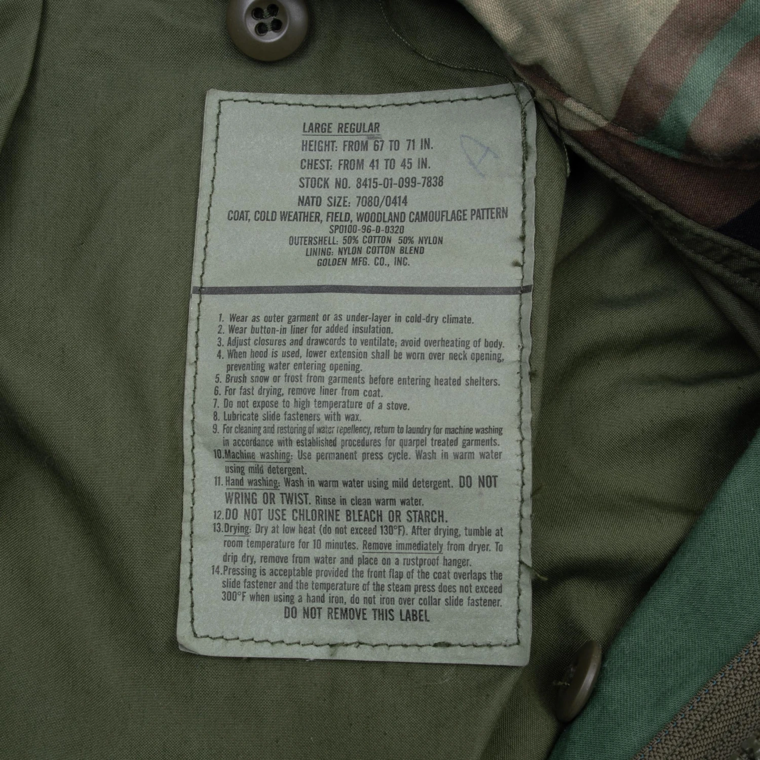 VINTAGE US ARMY M65 WOODLAND CAMO FIELD JACKET 1996 LARGE REGULAR NOS(Vintage Us Army M65 Woodland Camo Field Jacket 1996 Large Regular Nos) 5 VINTAGE US ARMY M65 WOODLAND CAMO FIELD JACKET 1996 LARGE REGULAR NOS(Vintage Us Army M65 Woodland Camo Field Jacket 1996 Large Regular Nos) - Image 5