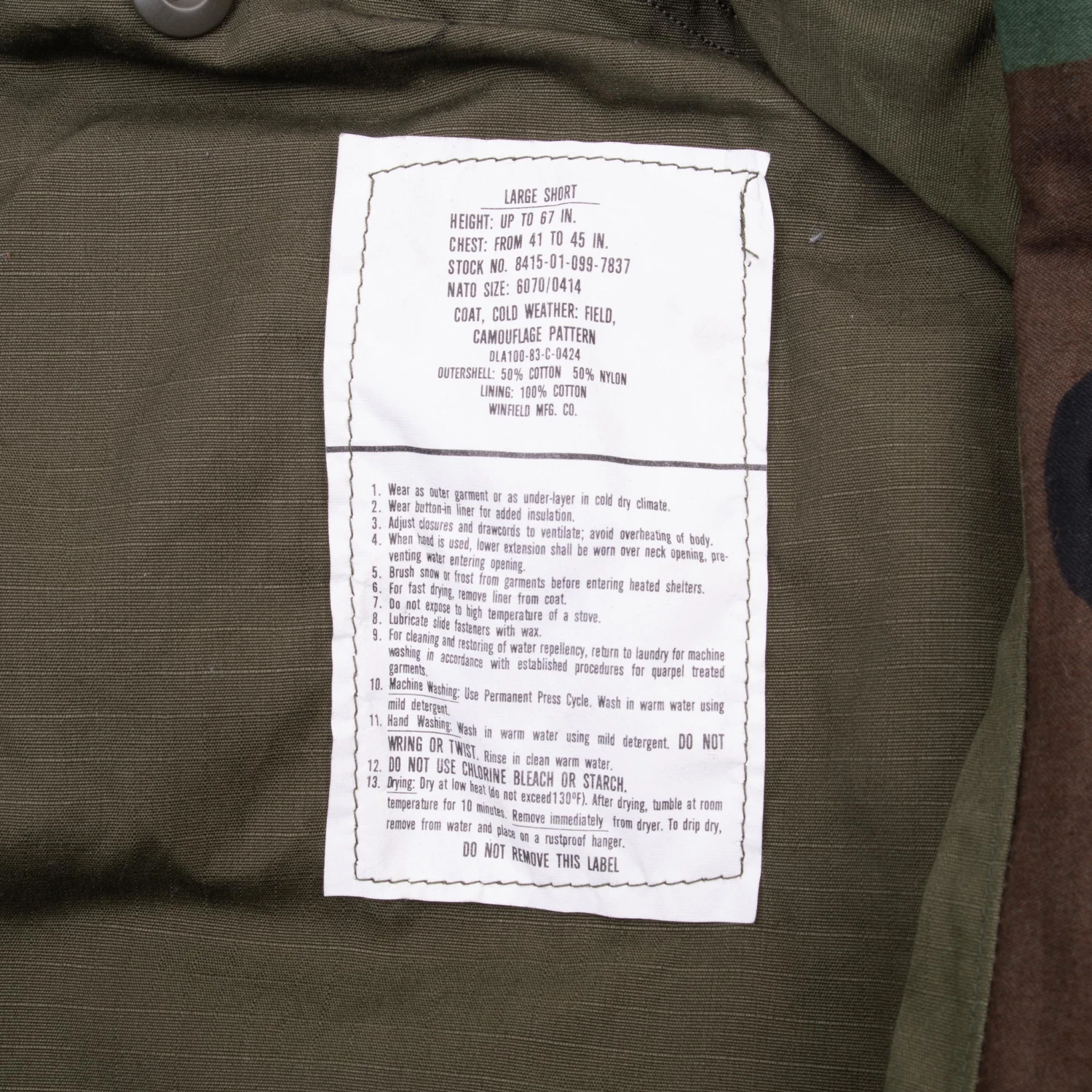 VINTAGE US ARMY M65 WOODLAND CAMO FIELD JACKET 1983 LARGE REGULAR NOS(Vintage Us Army M65 Woodland Camo Field Jacket 1996 Large Regular Nos 1) 4 VINTAGE US ARMY M65 WOODLAND CAMO FIELD JACKET 1983 LARGE REGULAR NOS(Vintage Us Army M65 Woodland Camo Field Jacket 1996 Large Regular Nos 1) - Image 4