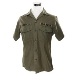 VINTAGE US NAVY SHIRT 1970 VIETNAM WAR SIZE 15 1/2X33 PATCH USA DET NHA BE UNIT(Vintage Usn Us Navy Short Sleeve Shirt 1970 Vietnam War Size 15 1 2 X 33)