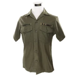 VINTAGE US NAVY SHIRT 1970 VIETNAM WAR SIZE 15 1/2X33 PATCH USA DET NHA BE UNIT(Vintage Usn Us Navy Short Sleeve Shirt 1970 Vietnam War Size 15 1 2 X 33)