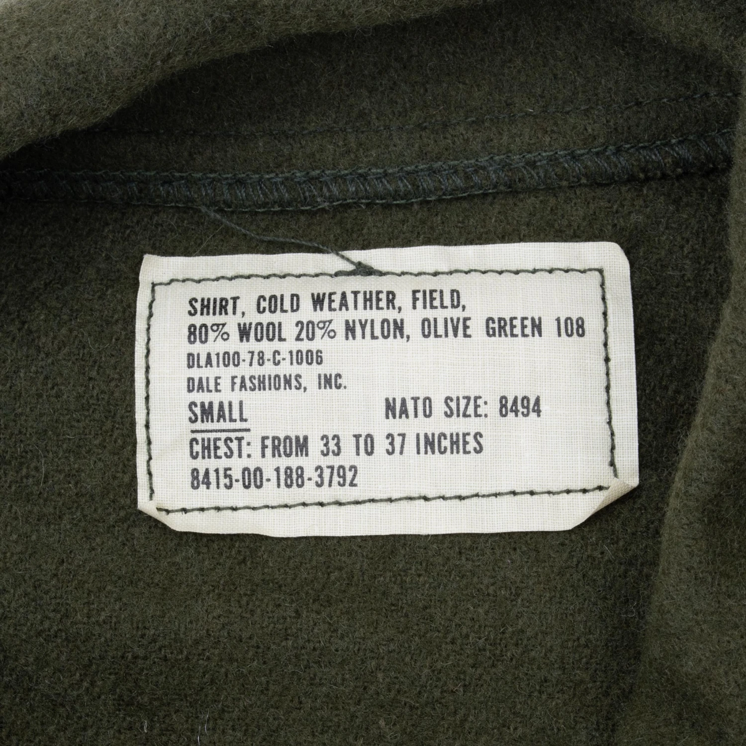 VINTAGE US ARMY OG 108 WOOL SHIRT PATCHED 1978 SIZE SMALL NOS(Vintage Us Army Og 108 Wool Shirt Patched 1978 Size Small Nos) 4 VINTAGE US ARMY OG 108 WOOL SHIRT PATCHED 1978 SIZE SMALL NOS(Vintage Us Army Og 108 Wool Shirt Patched 1978 Size Small Nos) - Image 4