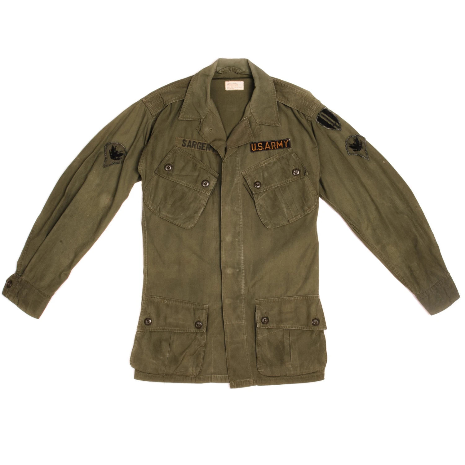 VINTAGE US ARMY TROPICAL COMBAT JACKET FIRST PATTERN 1963 VIETNAM WAR SIZE SMALL LONG WITH PATCHES(Vintage Us Army Tropical Combat Jacket First Pattern 1963 Vietnam War Size Small Long With Patches) 1 VINTAGE US ARMY TROPICAL COMBAT JACKET FIRST PATTERN 1963 VIETNAM WAR SIZE SMALL LONG WITH PATCHES(Vintage Us Army Tropical Combat Jacket First Pattern 1963 Vietnam War Size Small Long With Patches)