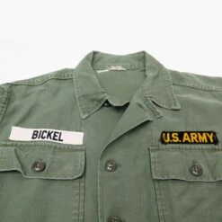 US ARMY UTILITY SHIRT P-58 P58 1960'S 7TH ARMY SPECIALIST E5 PATCH SIZE SMALL(Us Army 1960s Vietnam Shirt Utility Sateen 7th Army Specialist) -Rare Gear USA Shop bick zoom