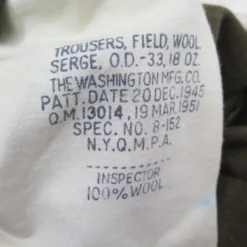 US ARMY FIELD TROUSERS PANTS M-1951 M51 1951 KOREAN WAR SIZE 34X31(Korean War Field Trousers M 51 1951 Wool 34x31) -Rare Gear USA Shop pants0009 stamp scaled