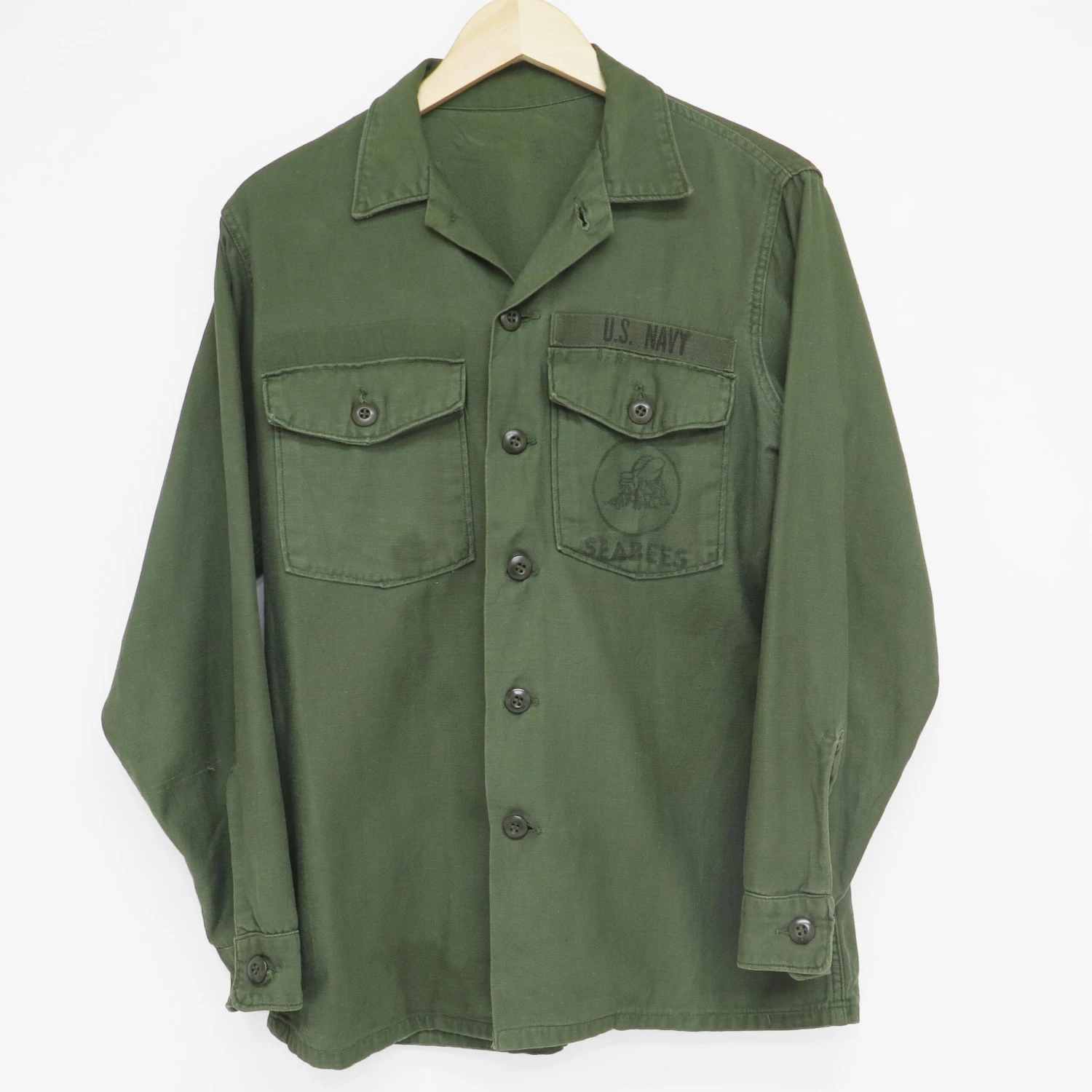 VINTAGE USN US NAVY UTILITY SHIRT P-64 P64 1970 VIETNAM WAR SEABEES STAMPED(Usn Us Navy 1968 Vietnam Shirt Utility Seabees Stamped) 1 VINTAGE USN US NAVY UTILITY SHIRT P-64 P64 1970 VIETNAM WAR SEABEES STAMPED(Usn Us Navy 1968 Vietnam Shirt Utility Seabees Stamped)