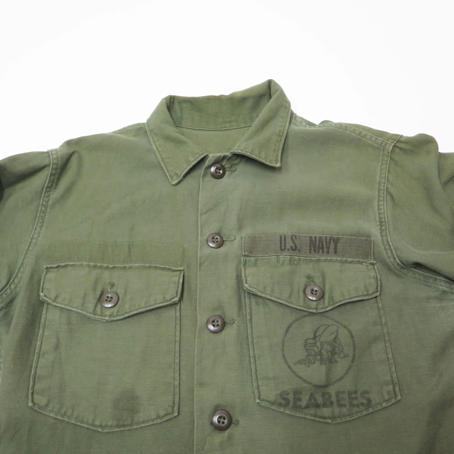 VINTAGE USN US NAVY UTILITY SHIRT P-64 P64 1970 VIETNAM WAR SEABEES STAMPED(Usn Us Navy 1968 Vietnam Shirt Utility Seabees Stamped) 5 VINTAGE USN US NAVY UTILITY SHIRT P-64 P64 1970 VIETNAM WAR SEABEES STAMPED(Usn Us Navy 1968 Vietnam Shirt Utility Seabees Stamped) - Image 5