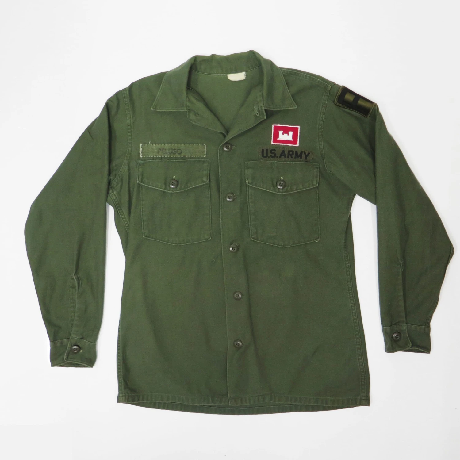 VINTAGE US ARMY UTILITY SHIRT P-64 P64 1960'S CORPS OF ENGINEERS 1ST ARMY PATCH SIZE 15 1/2 X 33(Us Army 1960s Vietnam Shirt Utility Sateen) 3 VINTAGE US ARMY UTILITY SHIRT P-64 P64 1960'S CORPS OF ENGINEERS 1ST ARMY PATCH SIZE 15 1/2 X 33(Us Army 1960s Vietnam Shirt Utility Sateen) - Image 3